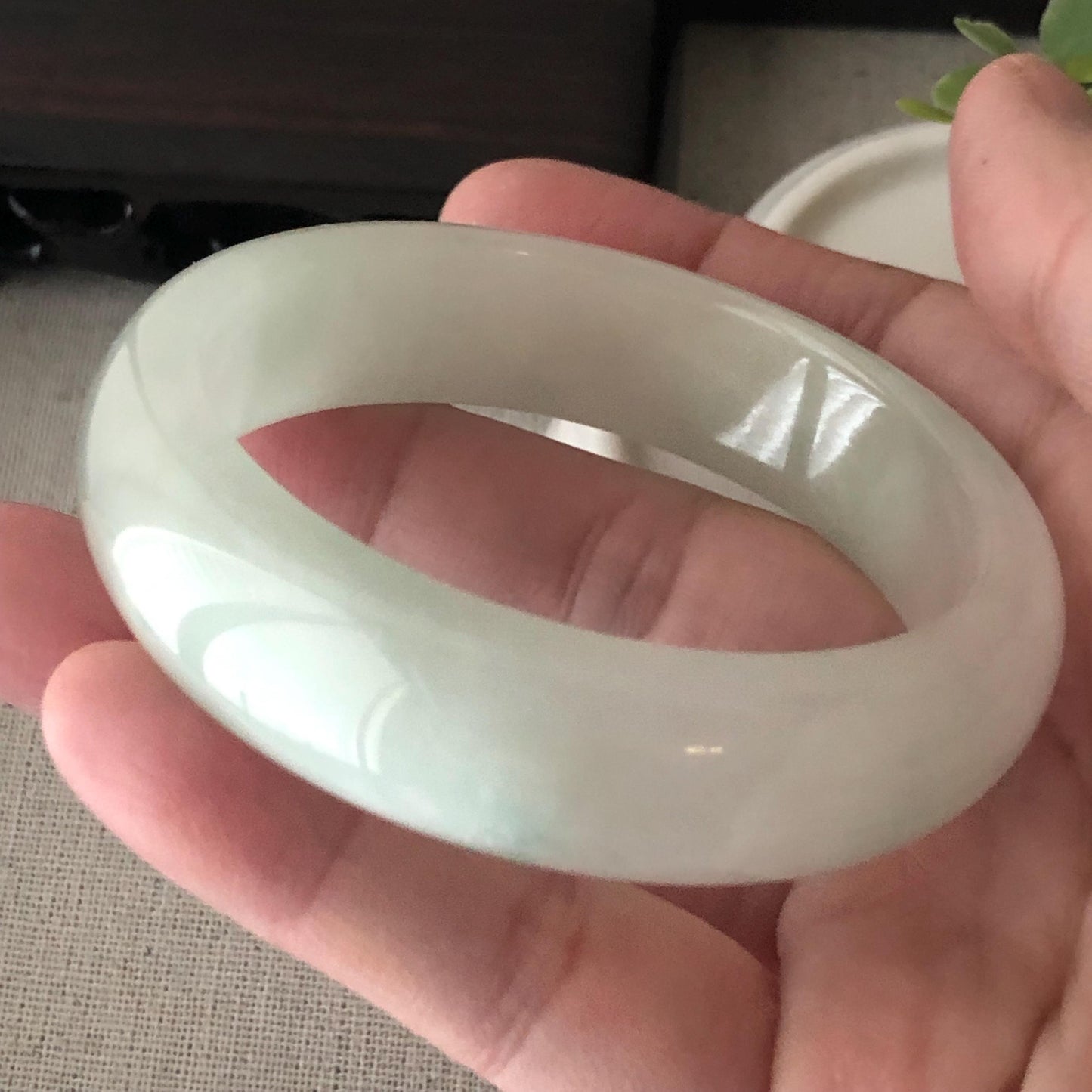 56mm Icy Jadeite Jade D Shaped Bangle
