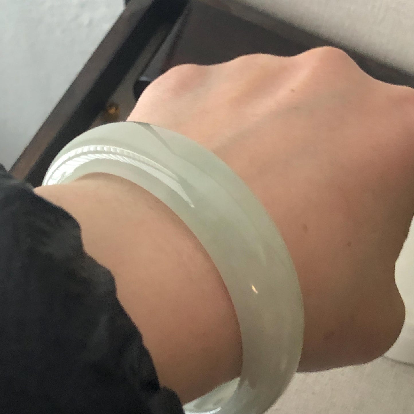 56mm Icy Jadeite Jade D Shaped Bangle