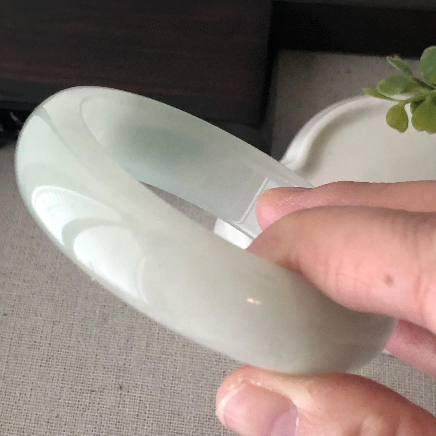 56mm Icy Jadeite Jade D Shaped Bangle