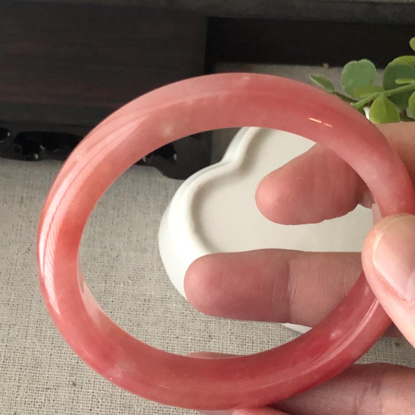 57mm Light Red Cottony Jadeite Jade D-Shaped Bangle