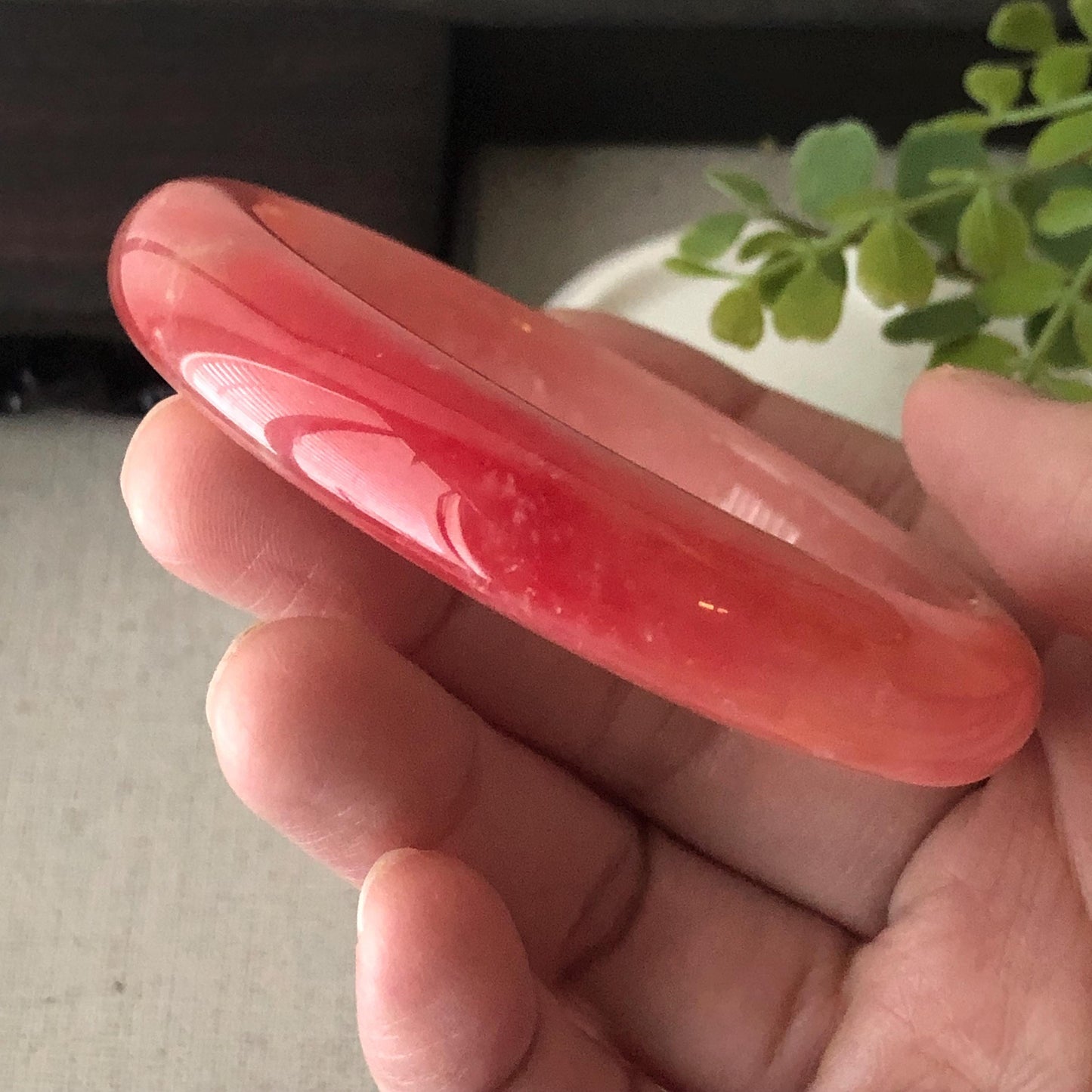 57mm Light Red Cottony Jadeite Jade D-Shaped Bangle