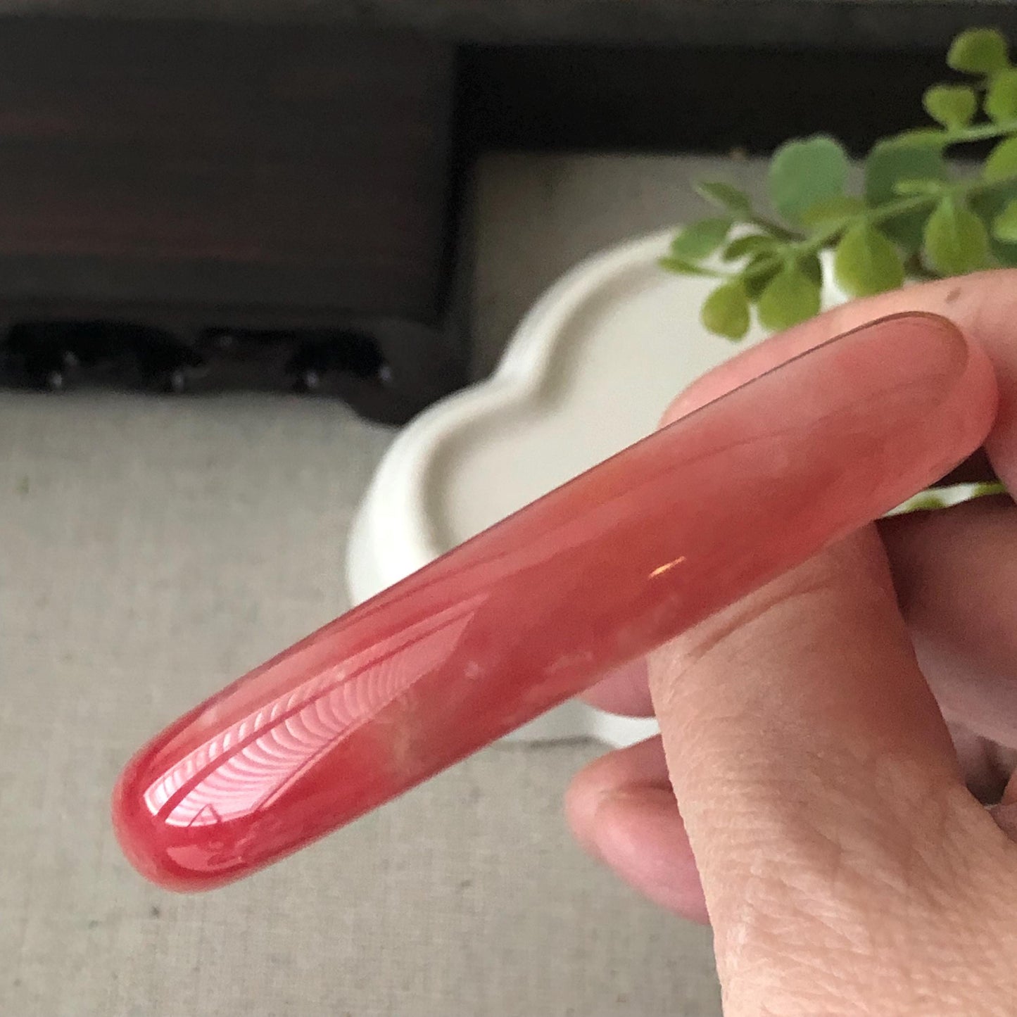 57mm Light Red Cottony Jadeite Jade D-Shaped Bangle