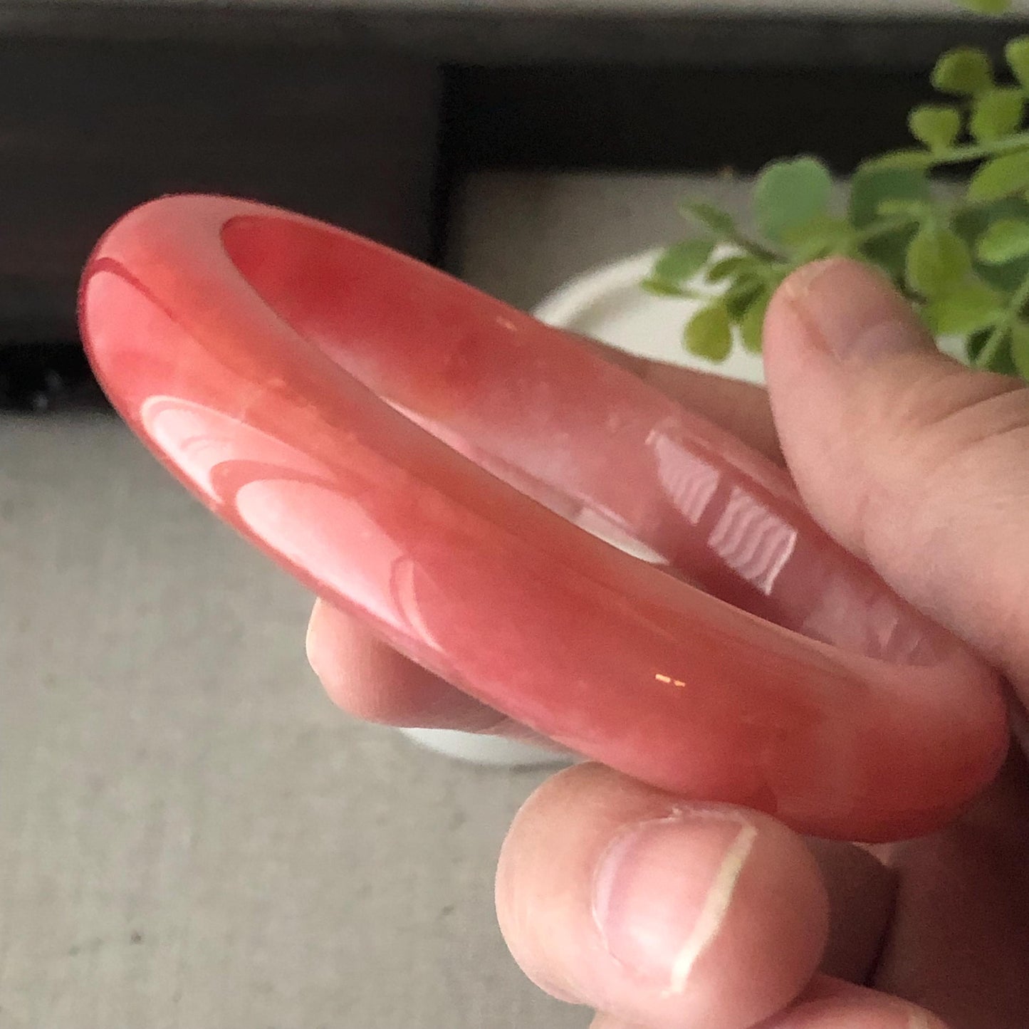 57mm Light Red Cottony Jadeite Jade D-Shaped Bangle