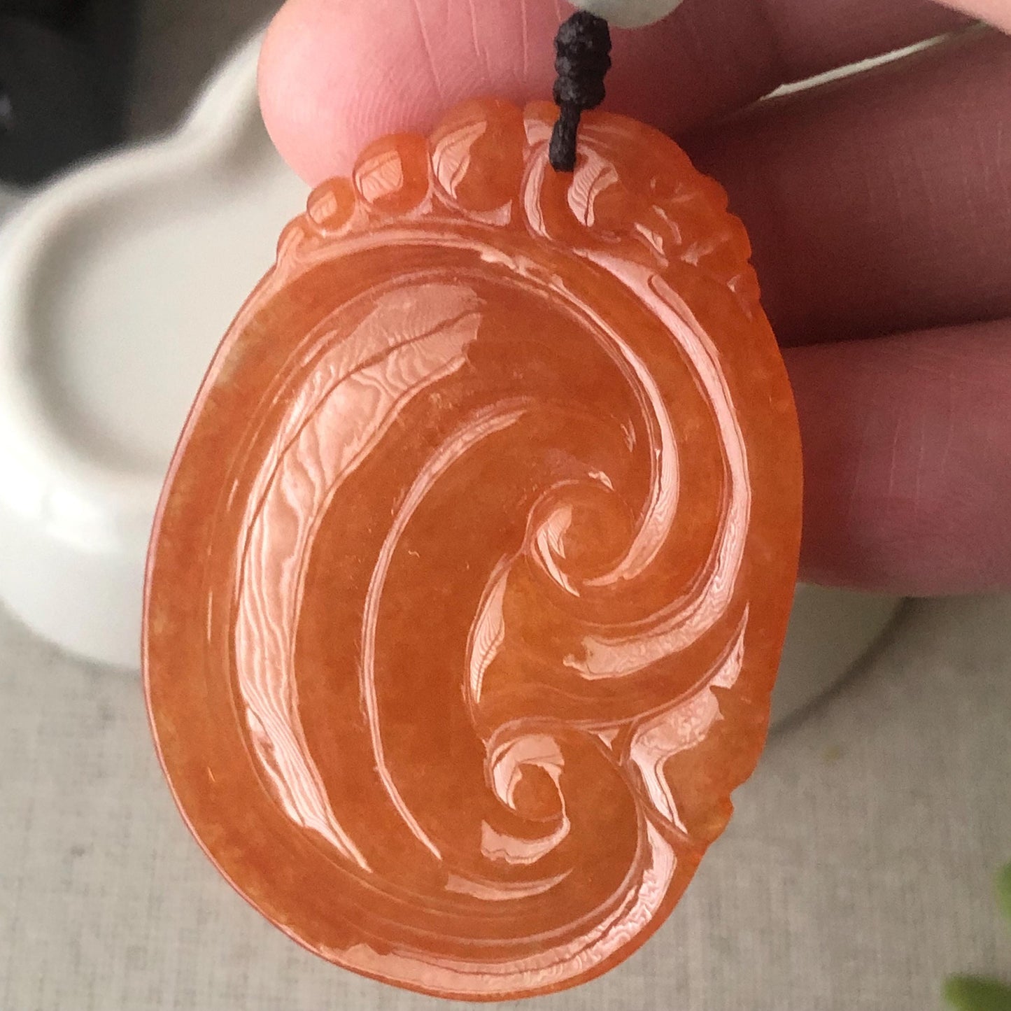 43.6mm Red Brown Jadeite Jade Carved Ruyi Pendant