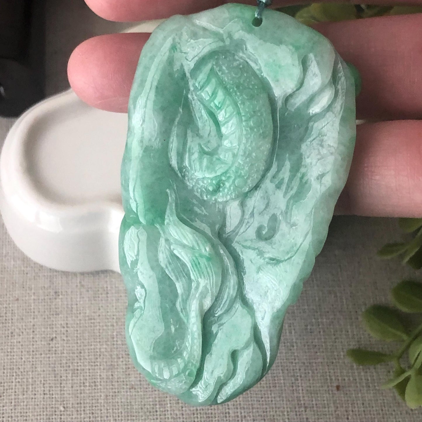 67.8 mm Jade Jadeite Green carved dragon Pendant