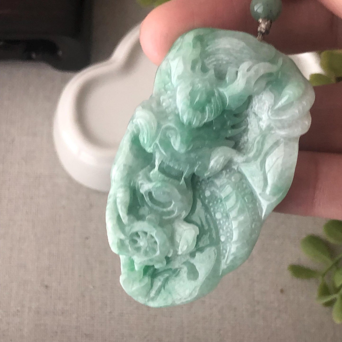 60.7 mm Jade Jadeite Green carved dragon Pendant