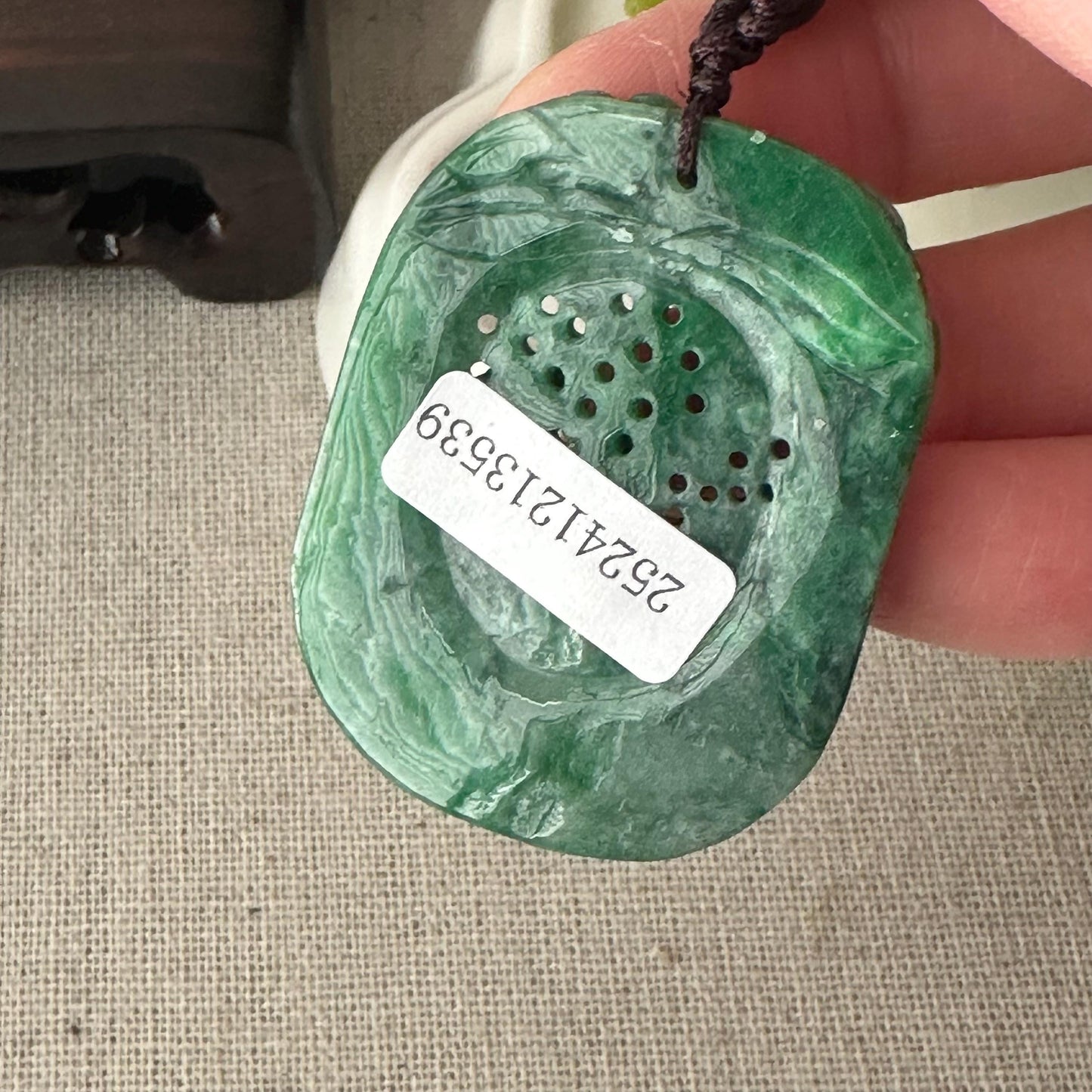 42 mm Green Jadeite Jade Carved Flower Pendant