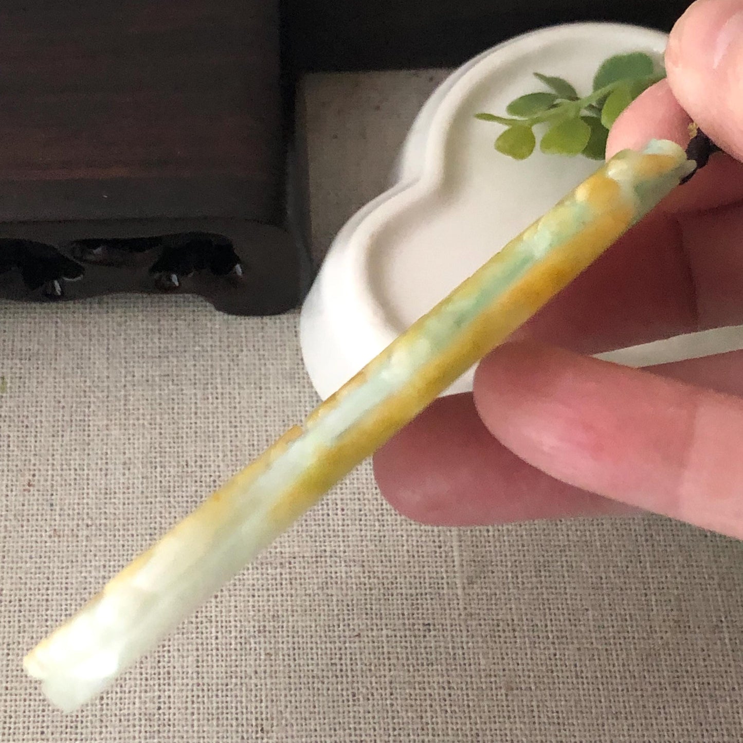 85 mm Green Yellow Jadeite Jade Carved Landscape Trees Mountain Pendant