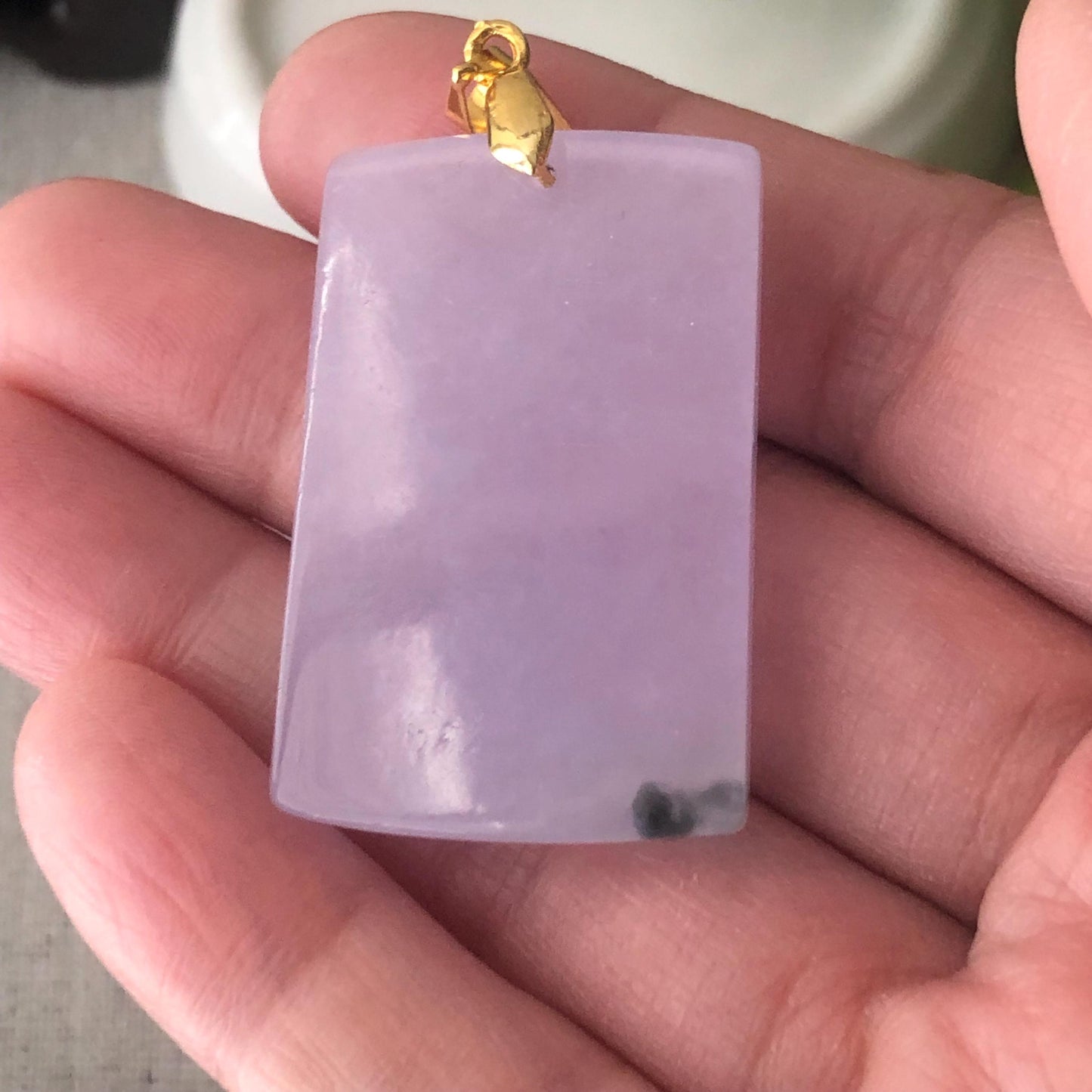 36.2 mm Icy Glossy Lavender Carved Plaque Jadeite Jade Pendant