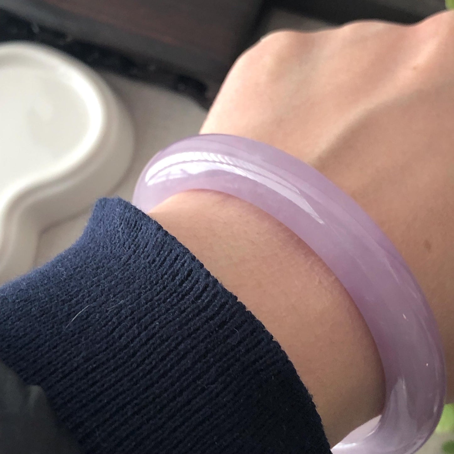 57mm Icy Glossy Lavender Jadeite Jade D Shaped Bangle