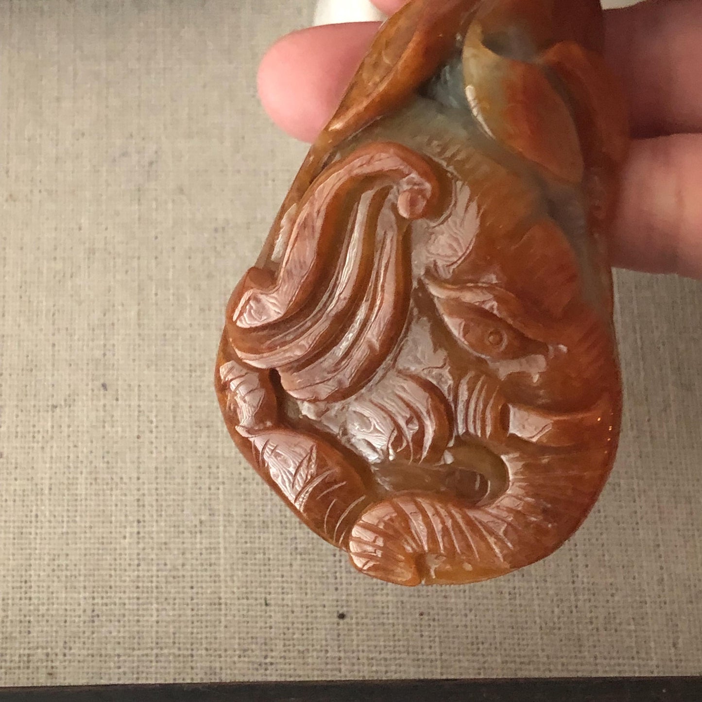 72.7mm Red Brown Jadeite Jade Carved Elephant Pendant