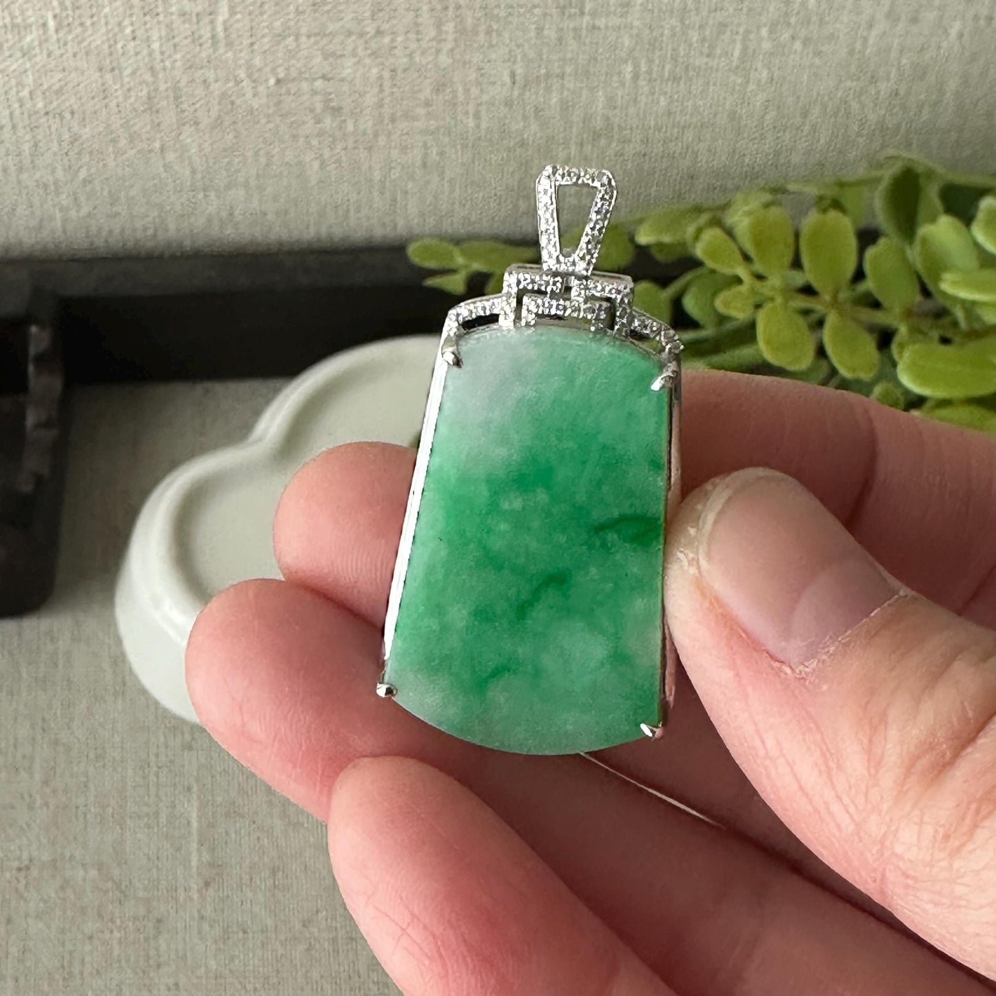 18K Yellow Gold Green Jadeite Jade Lucky Gold Fish Pendant