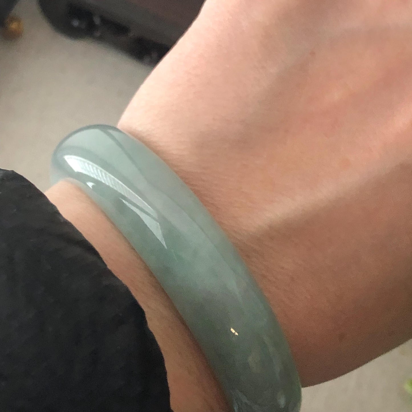 56mm Bluish Icy Jadeite Jade D Shaped Bangle