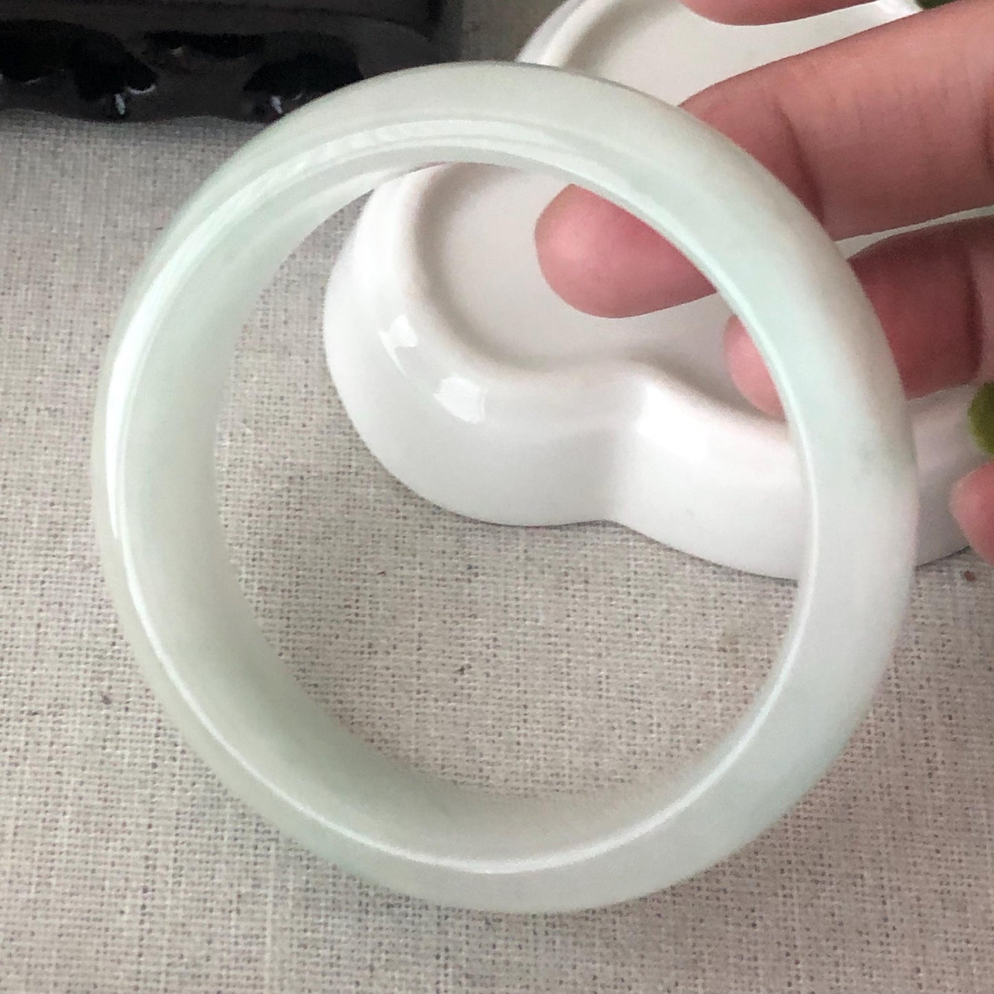 56mm Icy Jadeite Jade D Shaped Bangle