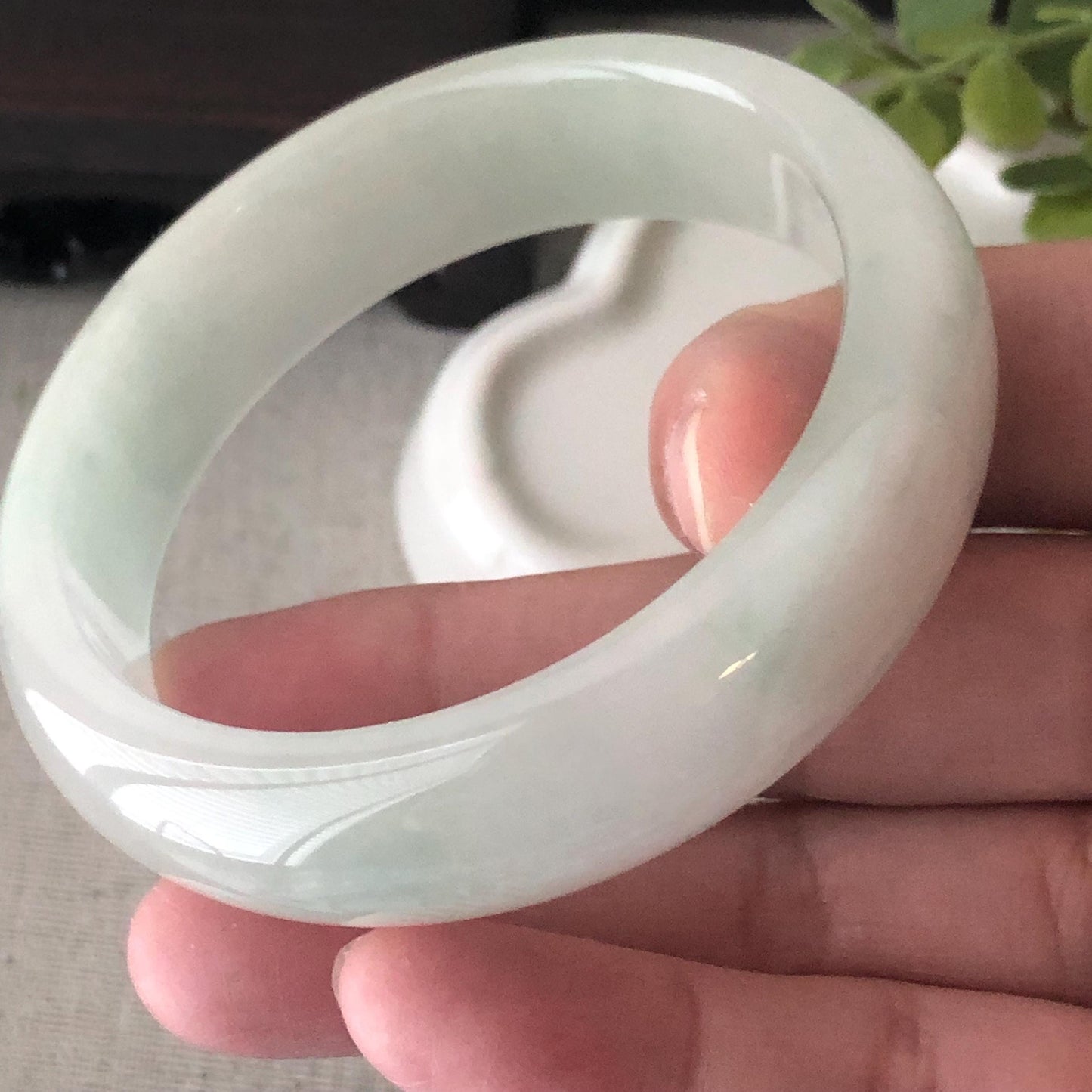 56mm Icy Jadeite Jade D Shaped Bangle