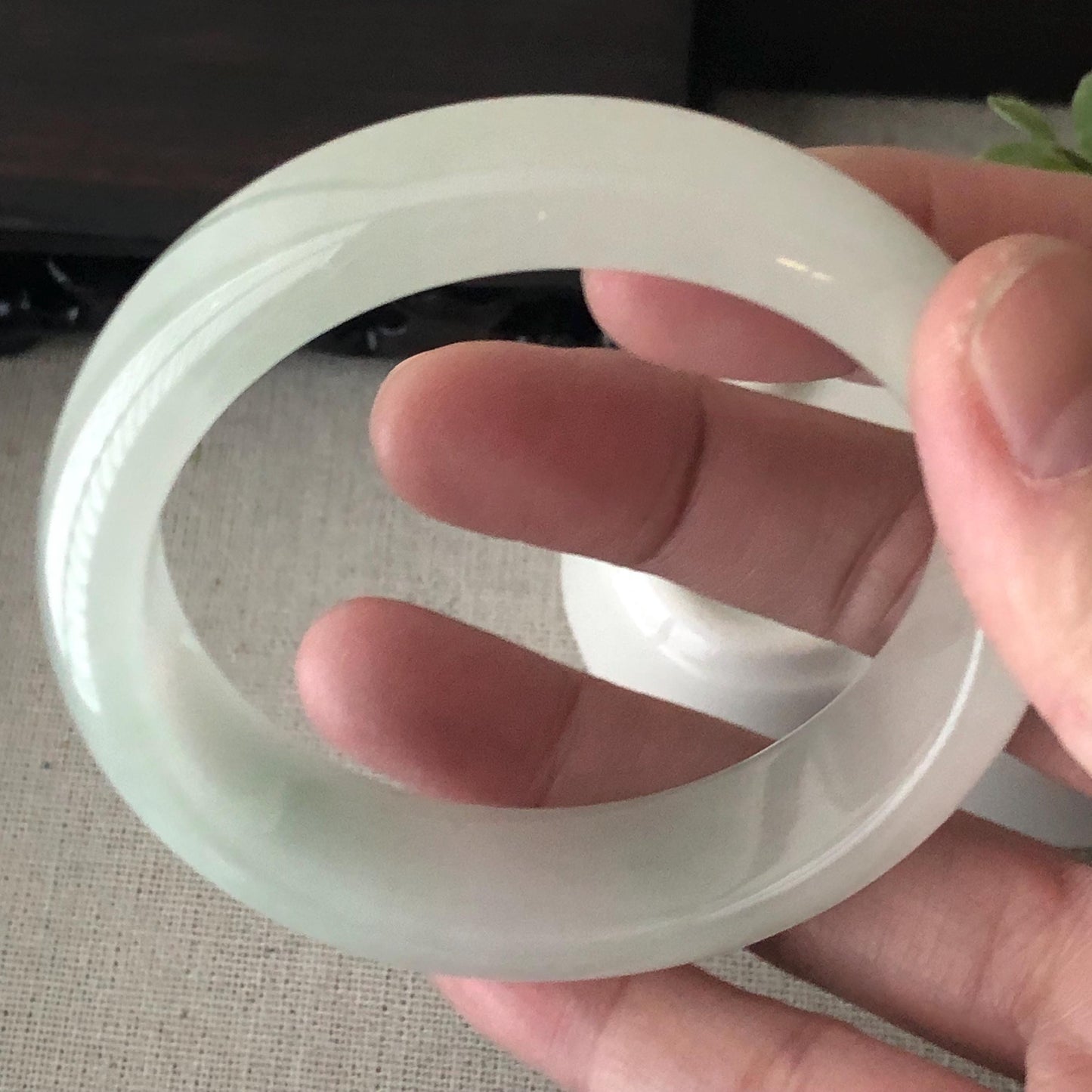 56mm Icy Jadeite Jade D Shaped Bangle
