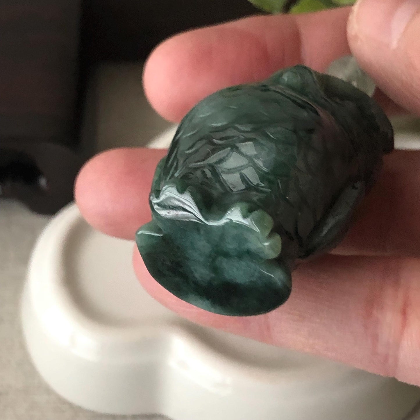 36mm Jadeite Jade Green Carved Owl Pendant Charm