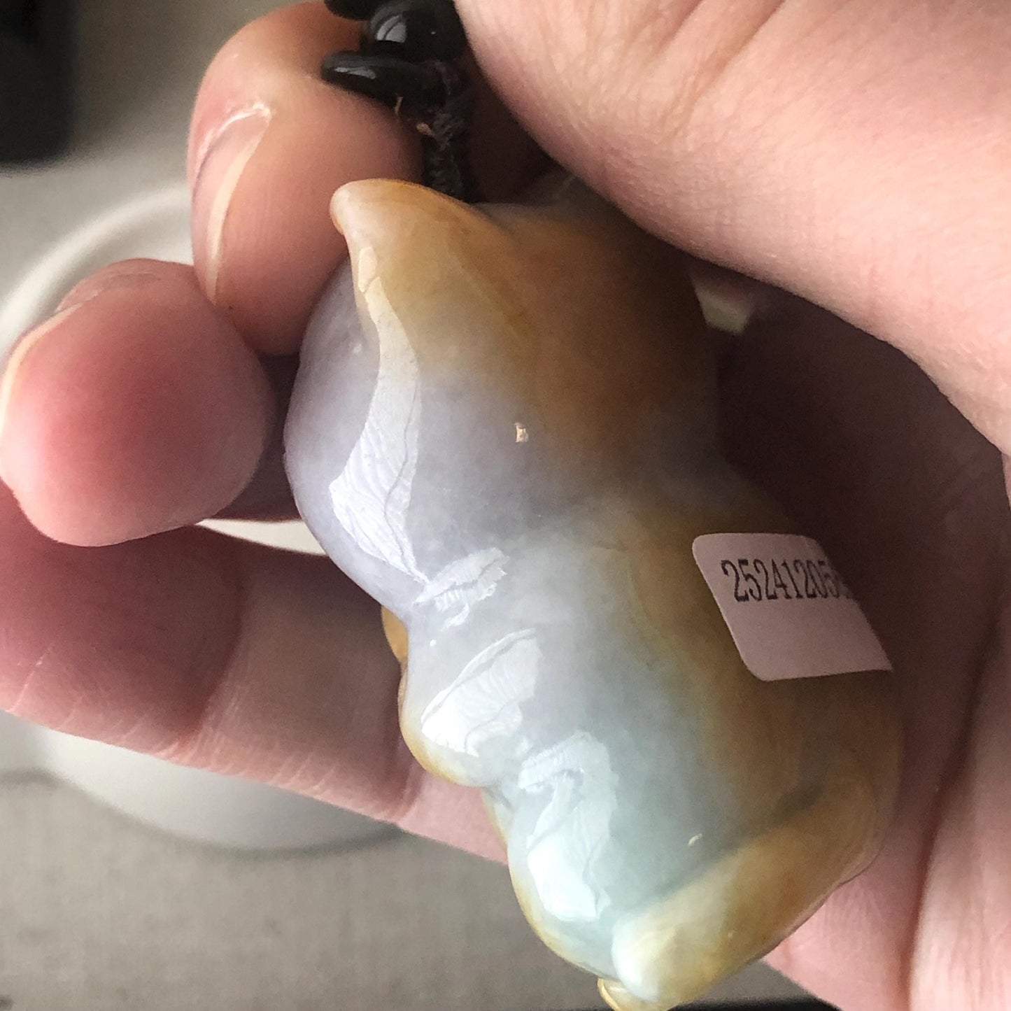 42.6mm Jadeite Jade Yellow Brown Carved Cat Pendant Charm