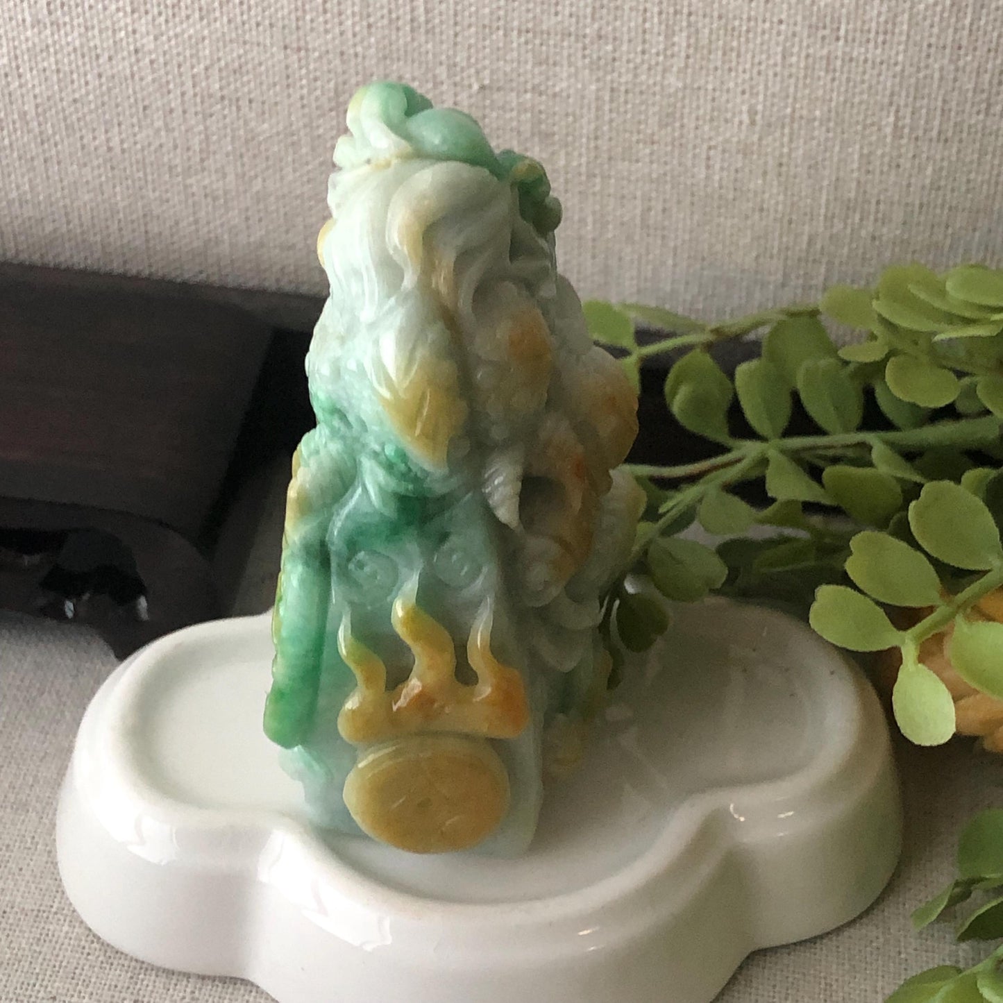 74.6mm Yellow Green Jadeite Jade Carved Dragon Landscape Statue Display Stamp