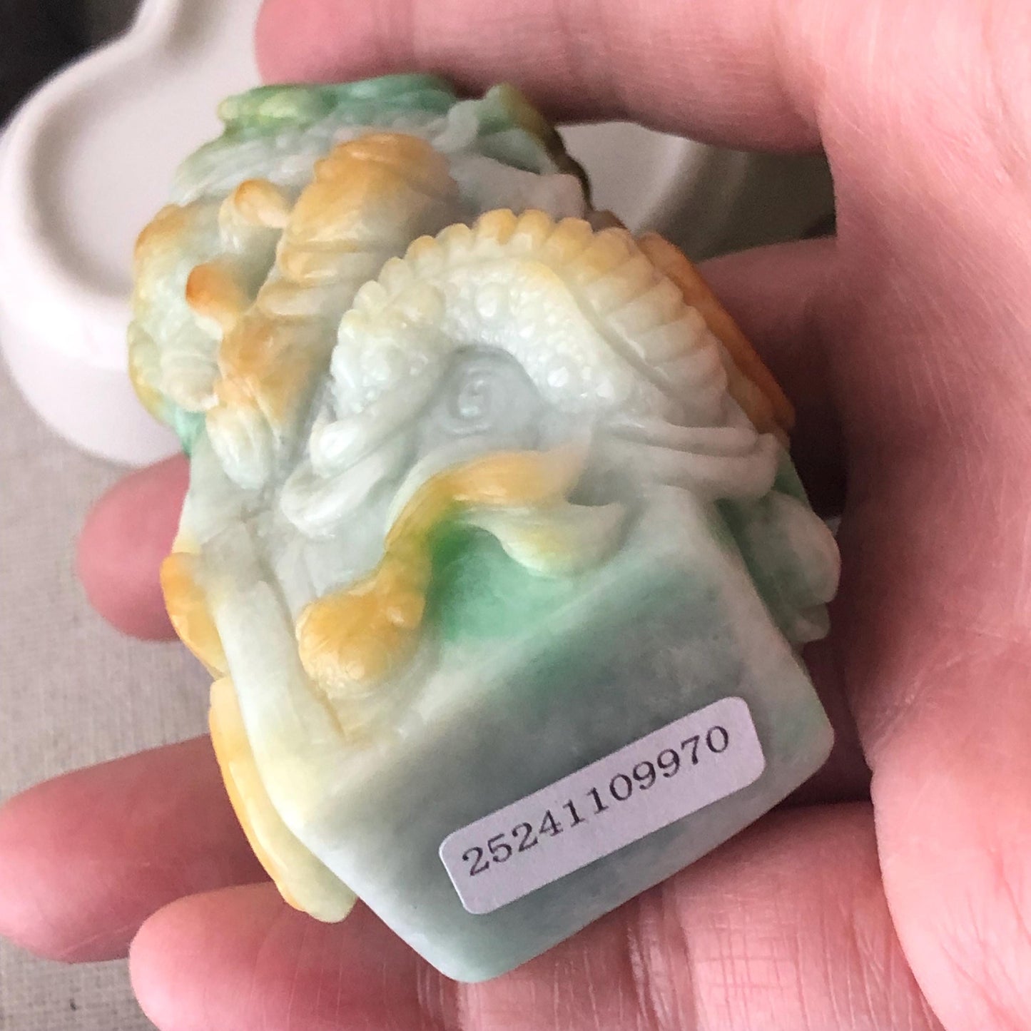 74.6mm Yellow Green Jadeite Jade Carved Dragon Landscape Statue Display Stamp