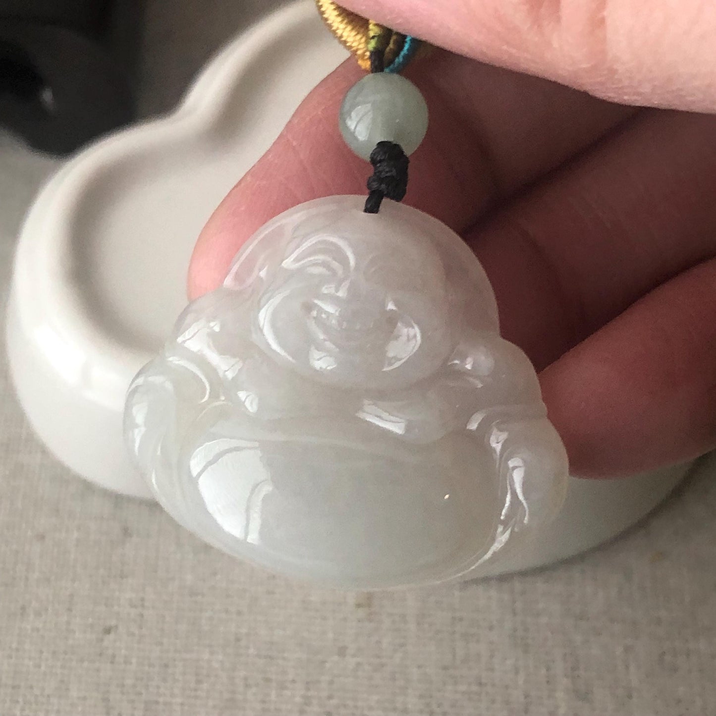 27.7 mm Icy Jadeite Jade Happy Buddha Pendant