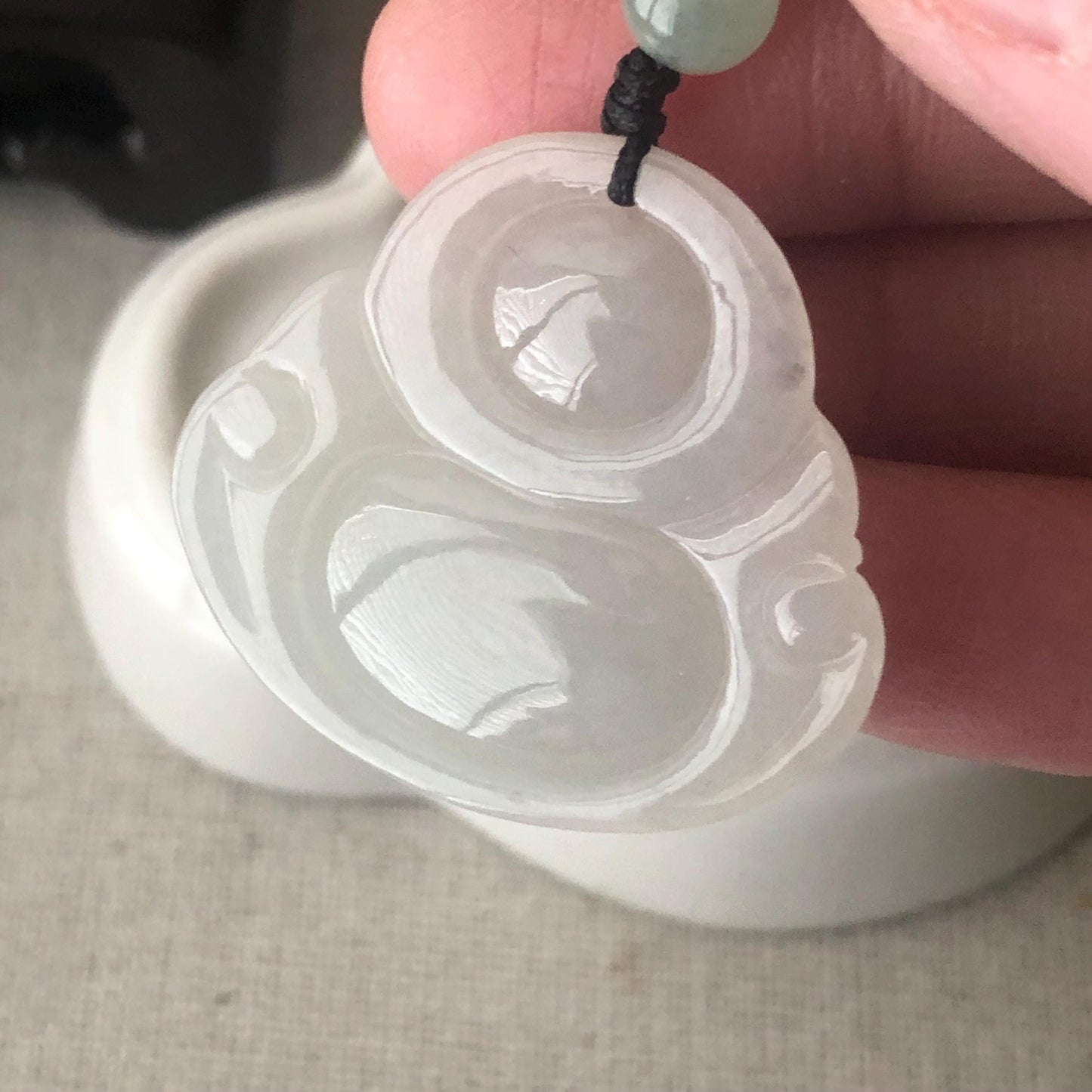 27.7 mm Icy Jadeite Jade Happy Buddha Pendant