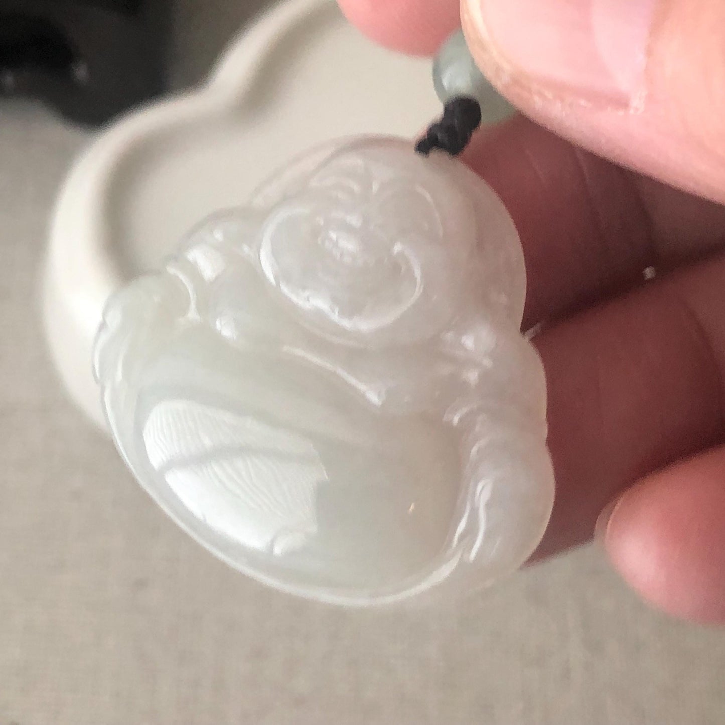 27.7 mm Icy Jadeite Jade Happy Buddha Pendant