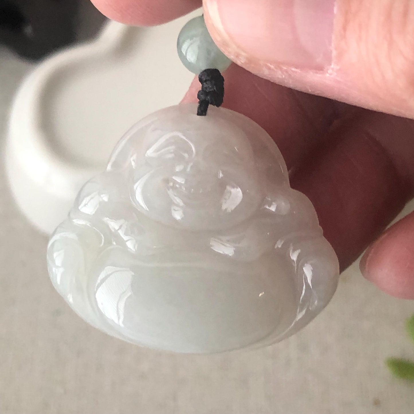 27.7 mm Icy Jadeite Jade Happy Buddha Pendant