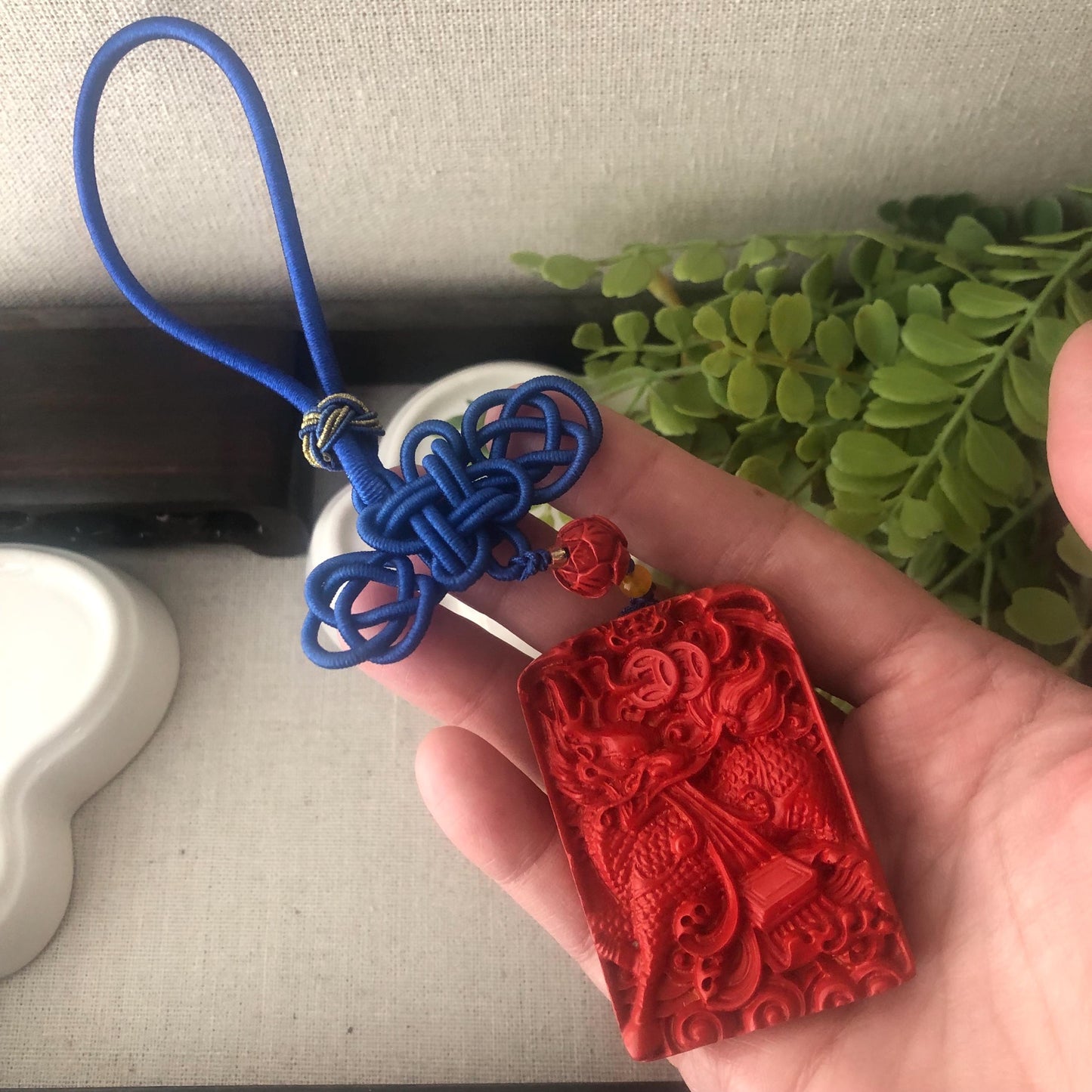 54 mm Cinnabar Carved Dragon Key Charm