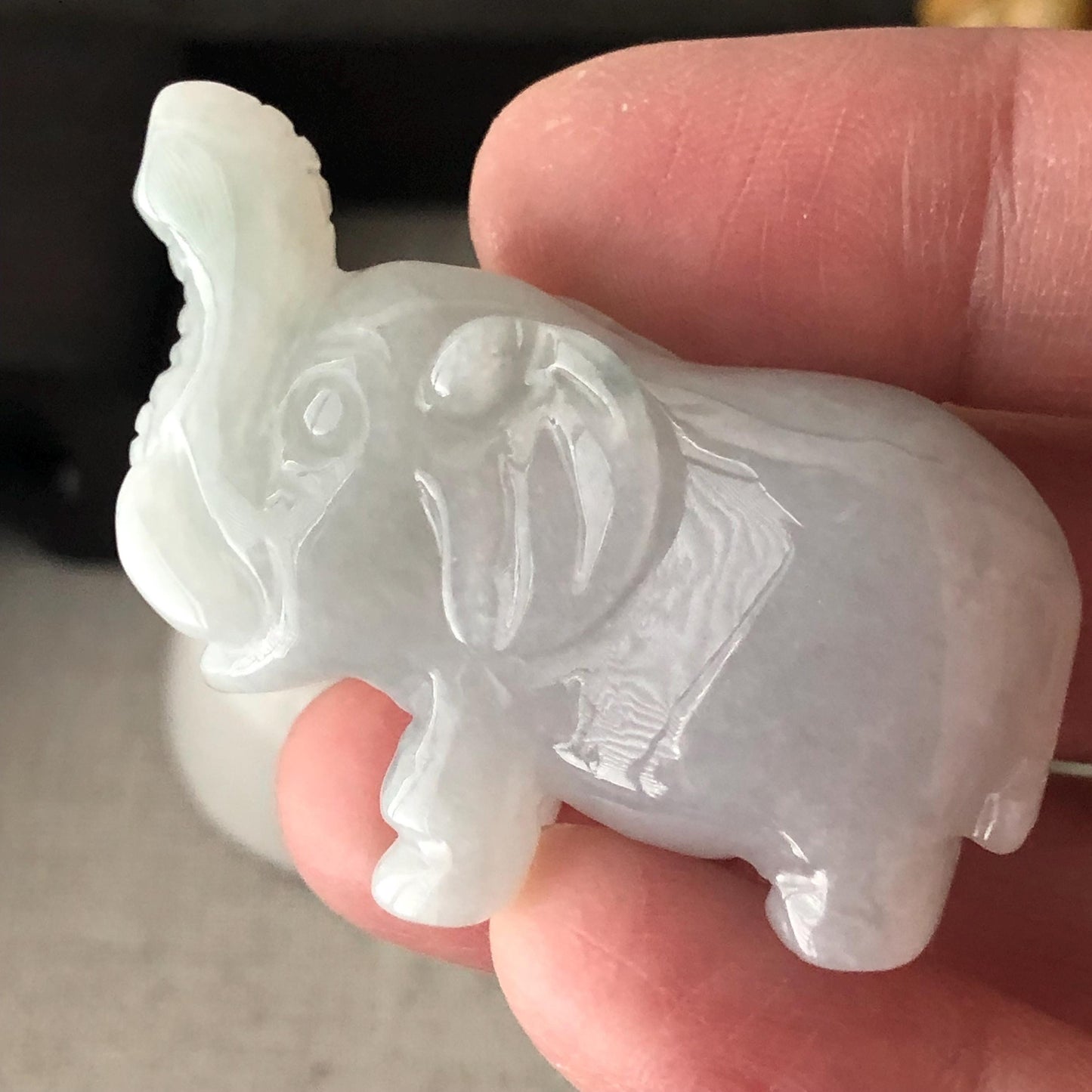 42mm Jadeite Jade Icy Carved Elephant Display Statue Figurine
