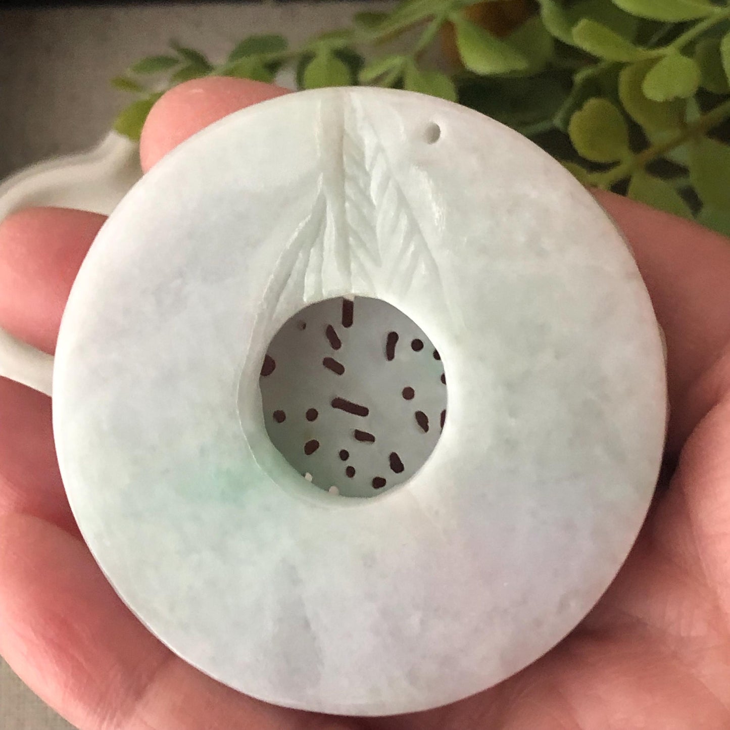 53.7mm Jadeite Jade Green Carved Double Rabbit Flowers Pendant