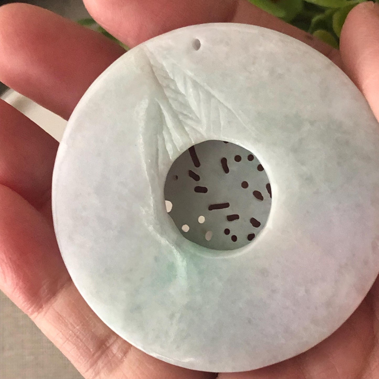53.7mm Jadeite Jade Green Carved Double Rabbit Flowers Pendant