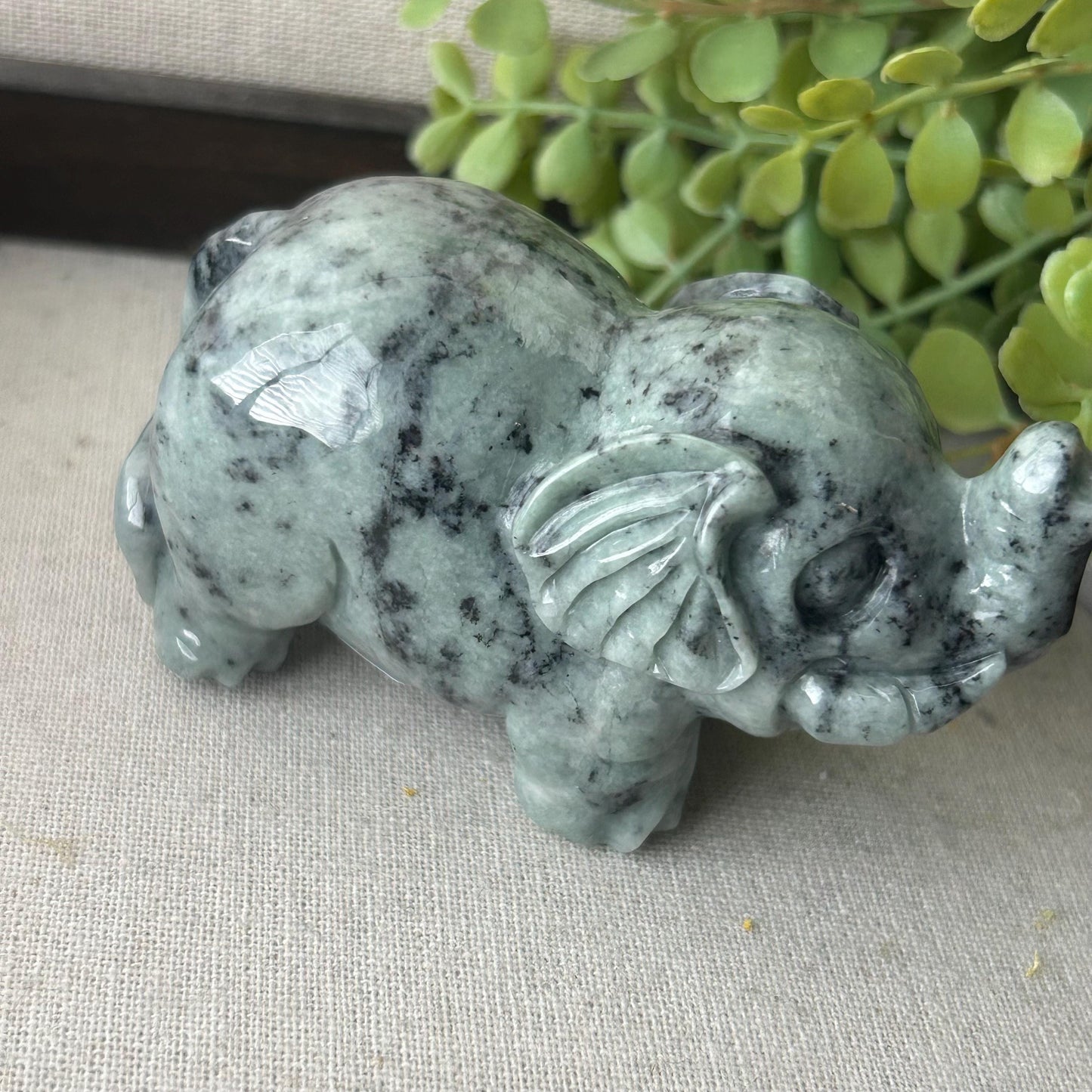 86mm Jadeite Jade Wuji Carved Elephant Display Statue Figurine