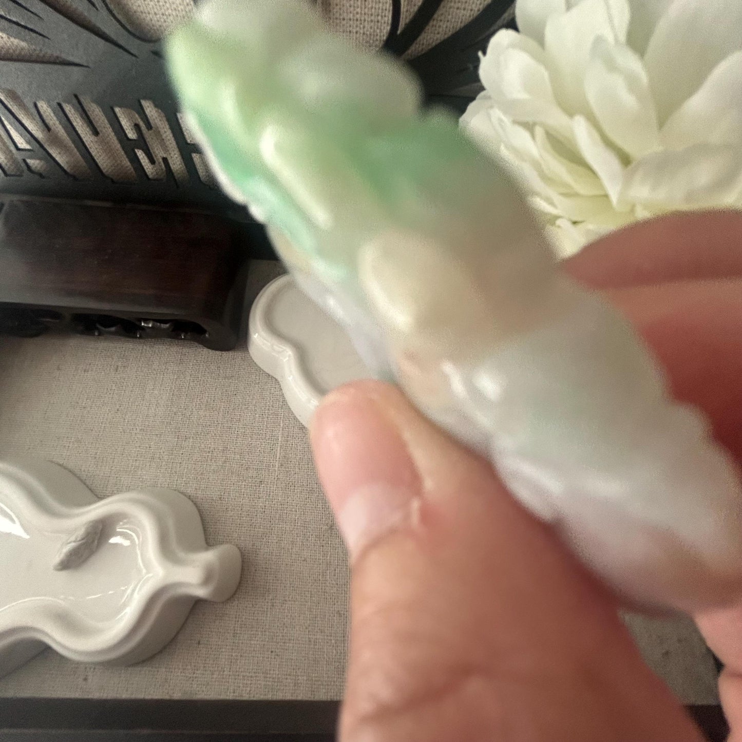 47mm Icy Green Light Lavender Red Float Flowers Jadeite Jade Ruyi Cloud Carved Pendant