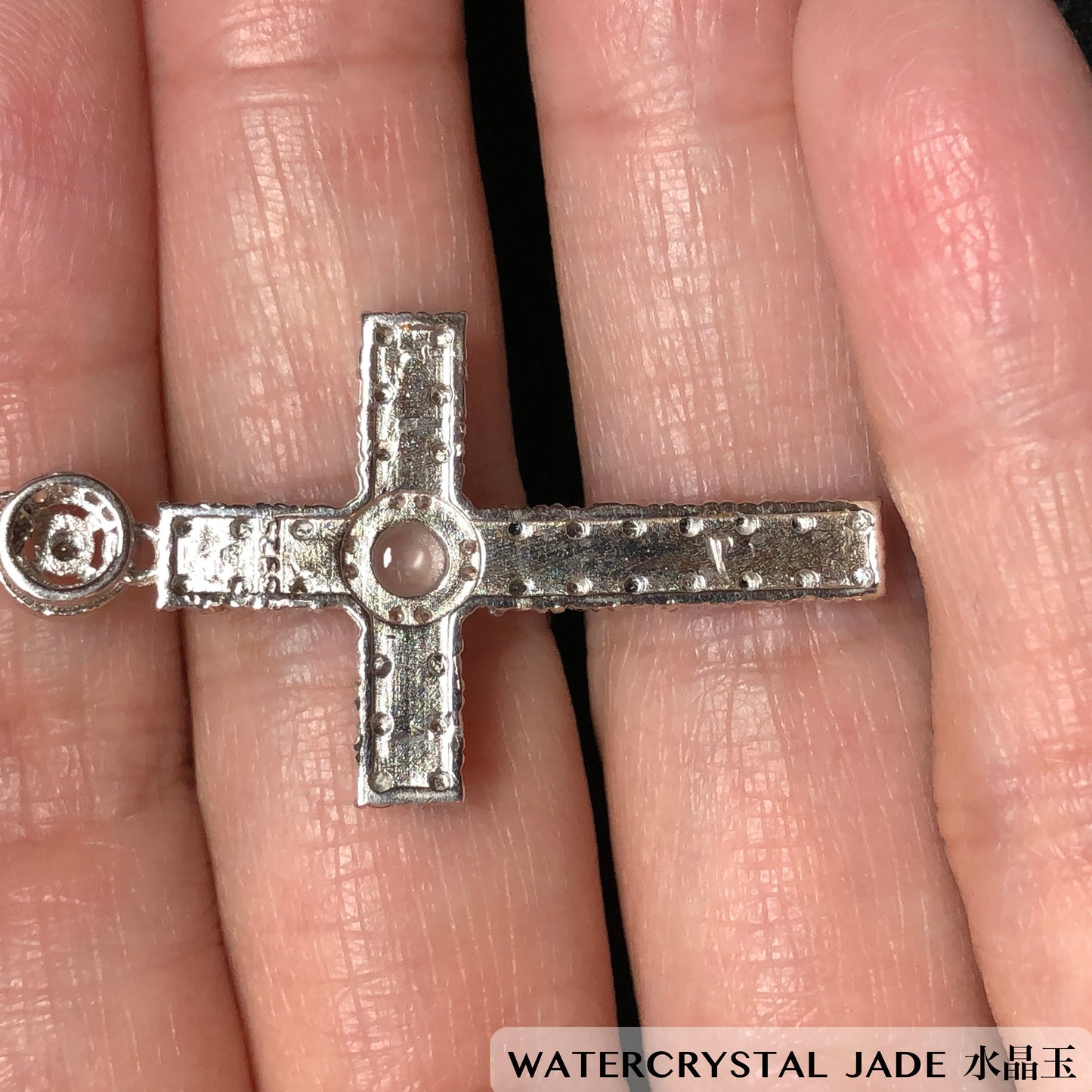 Myanmar GRADE A Mini Cabochon Cross Jadeite Jade Pendant 925 Silver
