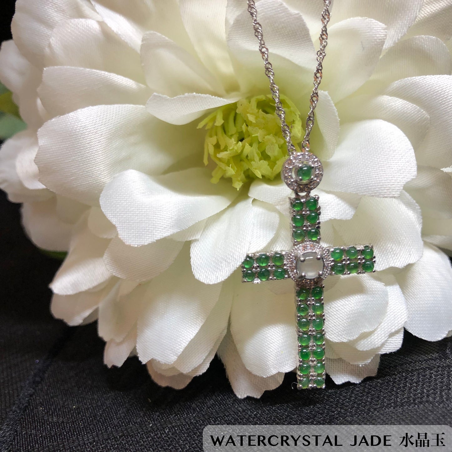 Myanmar GRADE A Mini Cabochon Cross Jadeite Jade Pendant 925 Silver