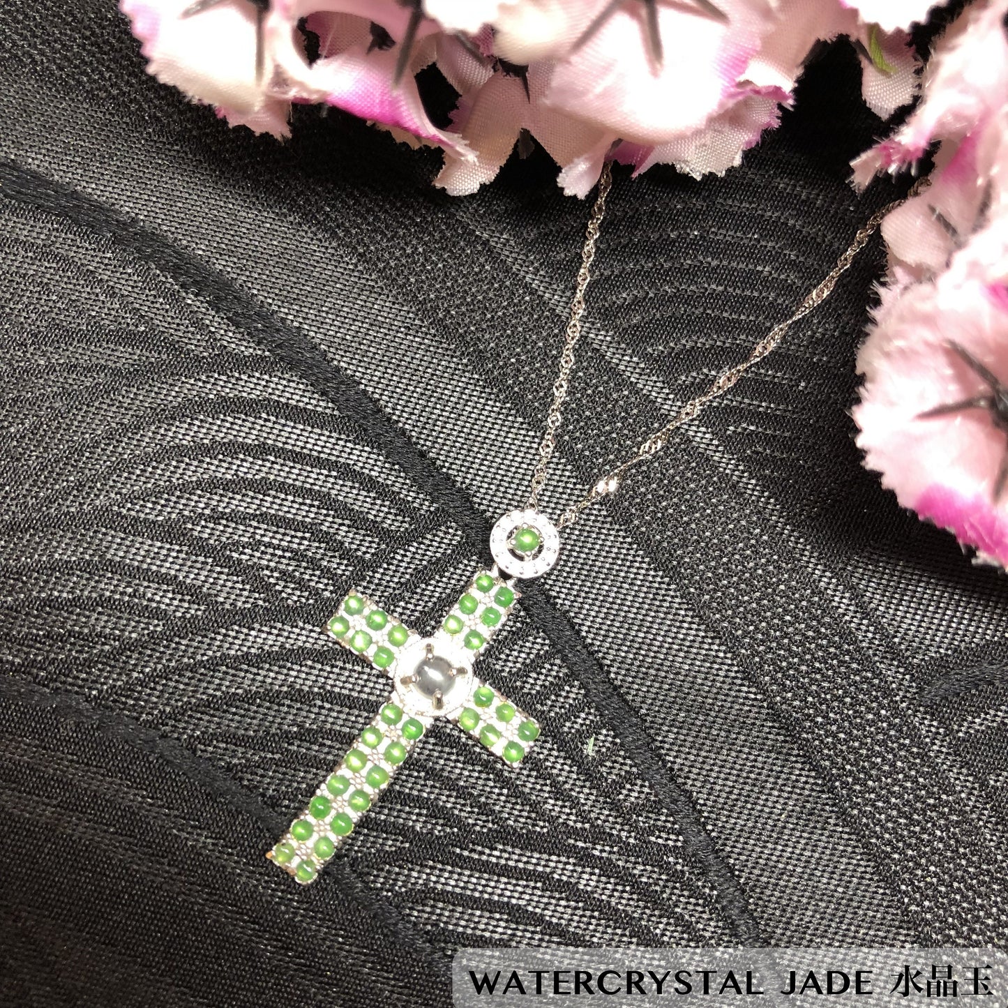 Myanmar GRADE A Mini Cabochon Cross Jadeite Jade Pendant 925 Silver