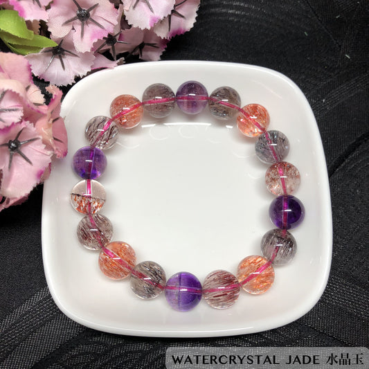 Natural Grade A Thin Hair Crystal Natural Gem Stone Bead Bracelet 10mm