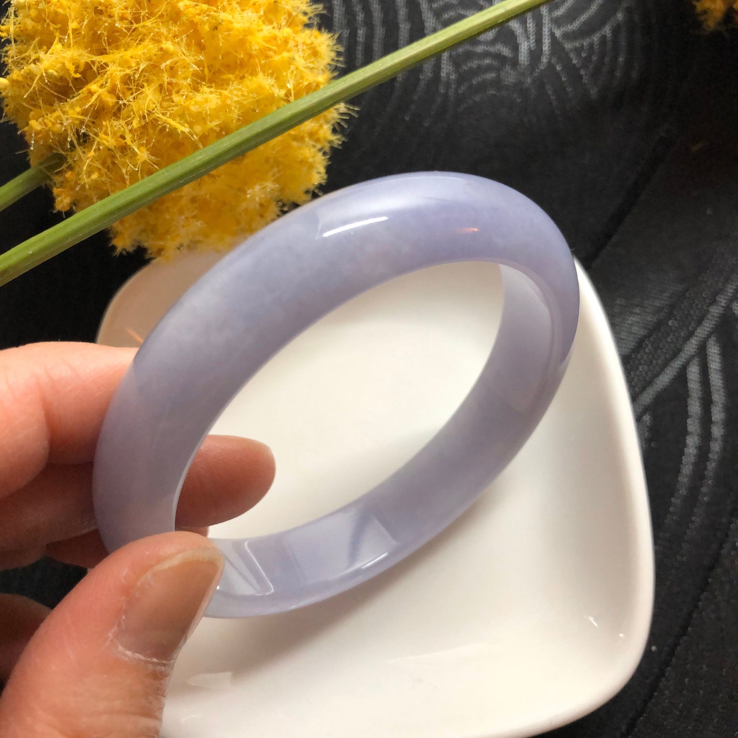 SOLD OUT: Grade A Myanmar Lavender Round D-Shaped Jadeite Jade Bangle 57mm