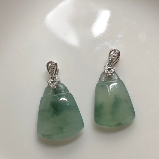 SALE: Grade A  Icy Floral Green Jadeite Jade Love is in the Air Padlock Set Pendant 18K White Gold Buckle Diamonds