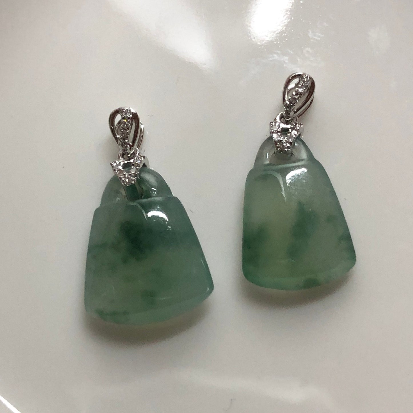 SALE: Grade A  Icy Floral Green Jadeite Jade Love is in the Air Padlock Set Pendant 18K White Gold Buckle Diamonds