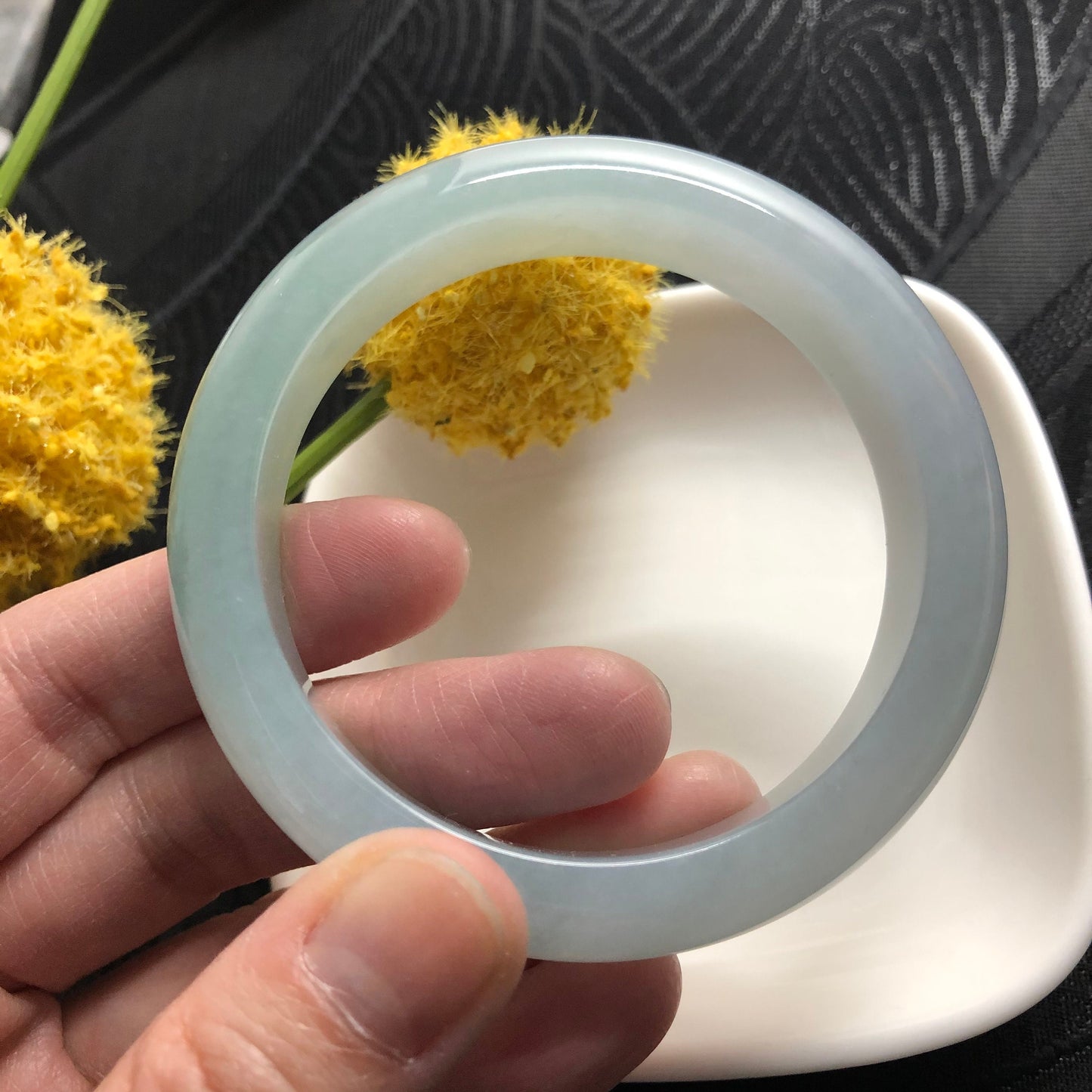 Reserved: SALE Grade A Myanmar Waterlake Green Round D-Shaped Jadeite Jade Bangle 54mm