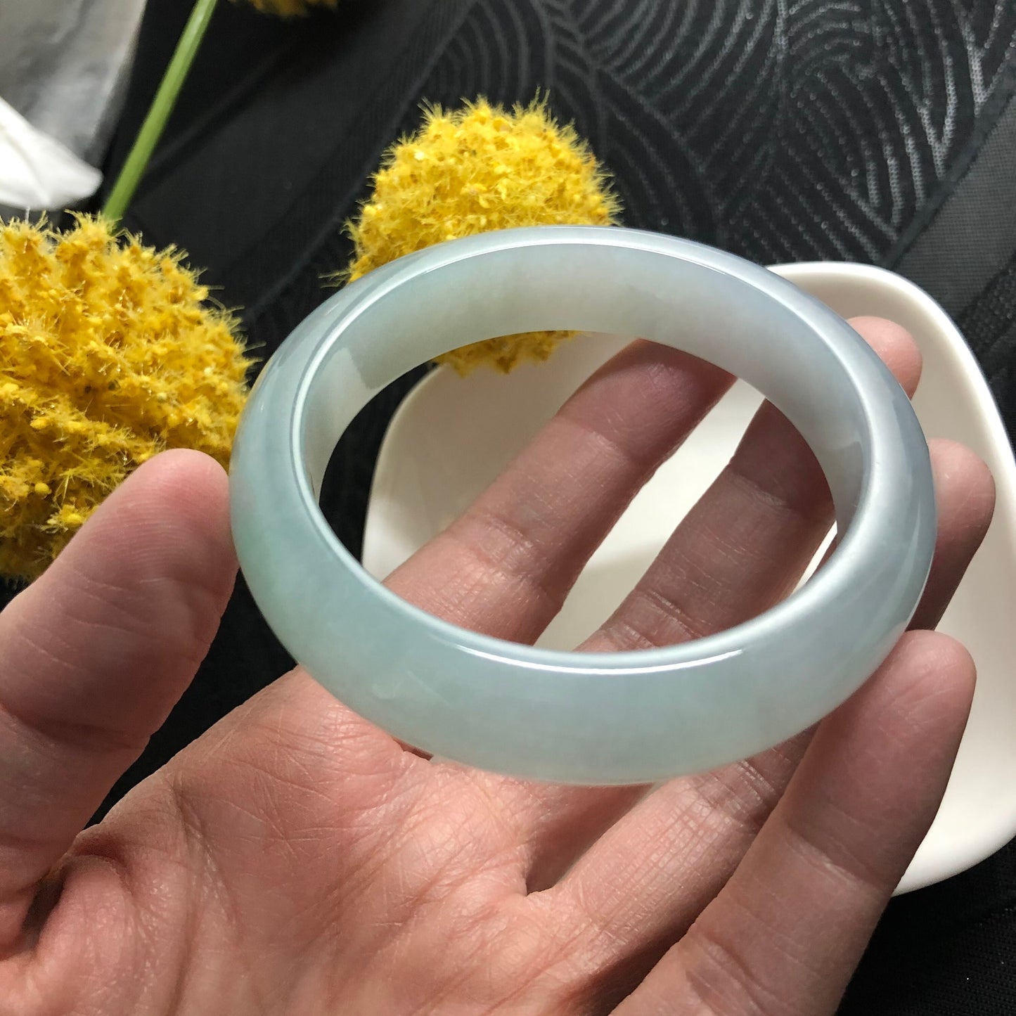 Reserved: SALE Grade A Myanmar Waterlake Green Round D-Shaped Jadeite Jade Bangle 54mm