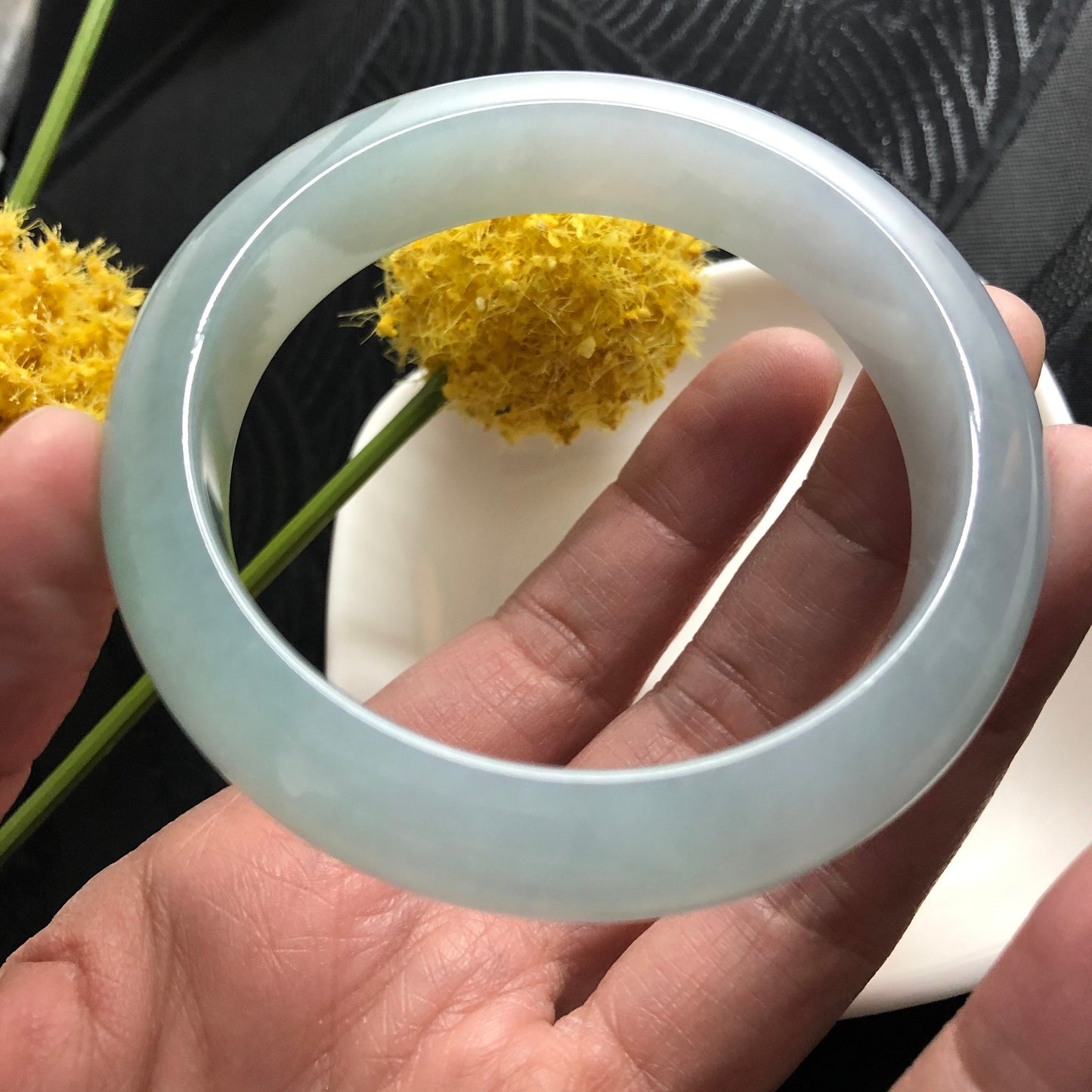 Reserved: SALE Grade A Myanmar Waterlake Green Round D-Shaped Jadeite Jade Bangle 54mm