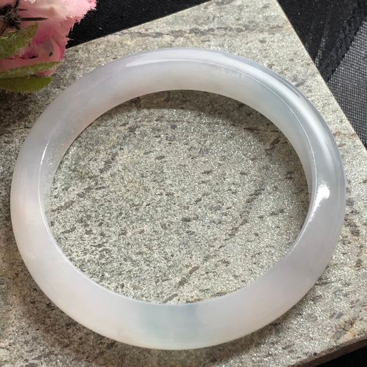 55mm Grade A Myanmar Icy Round D-Shaped Jadeite Jade Bangle