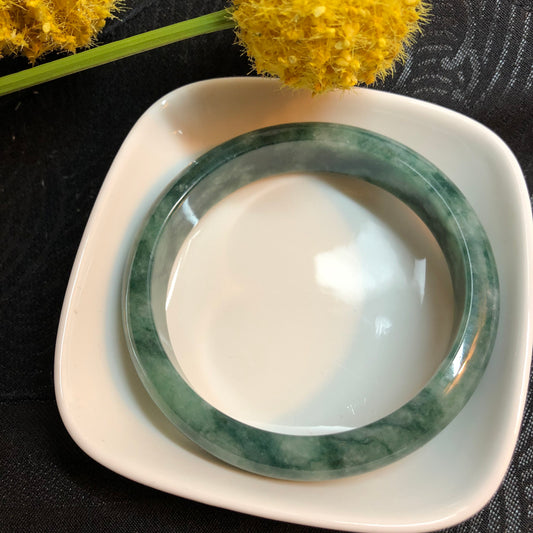 NEW Grade A Myanmar Icy Green Moss Round D-Shaped Jadeite Jade Bangle 58mm