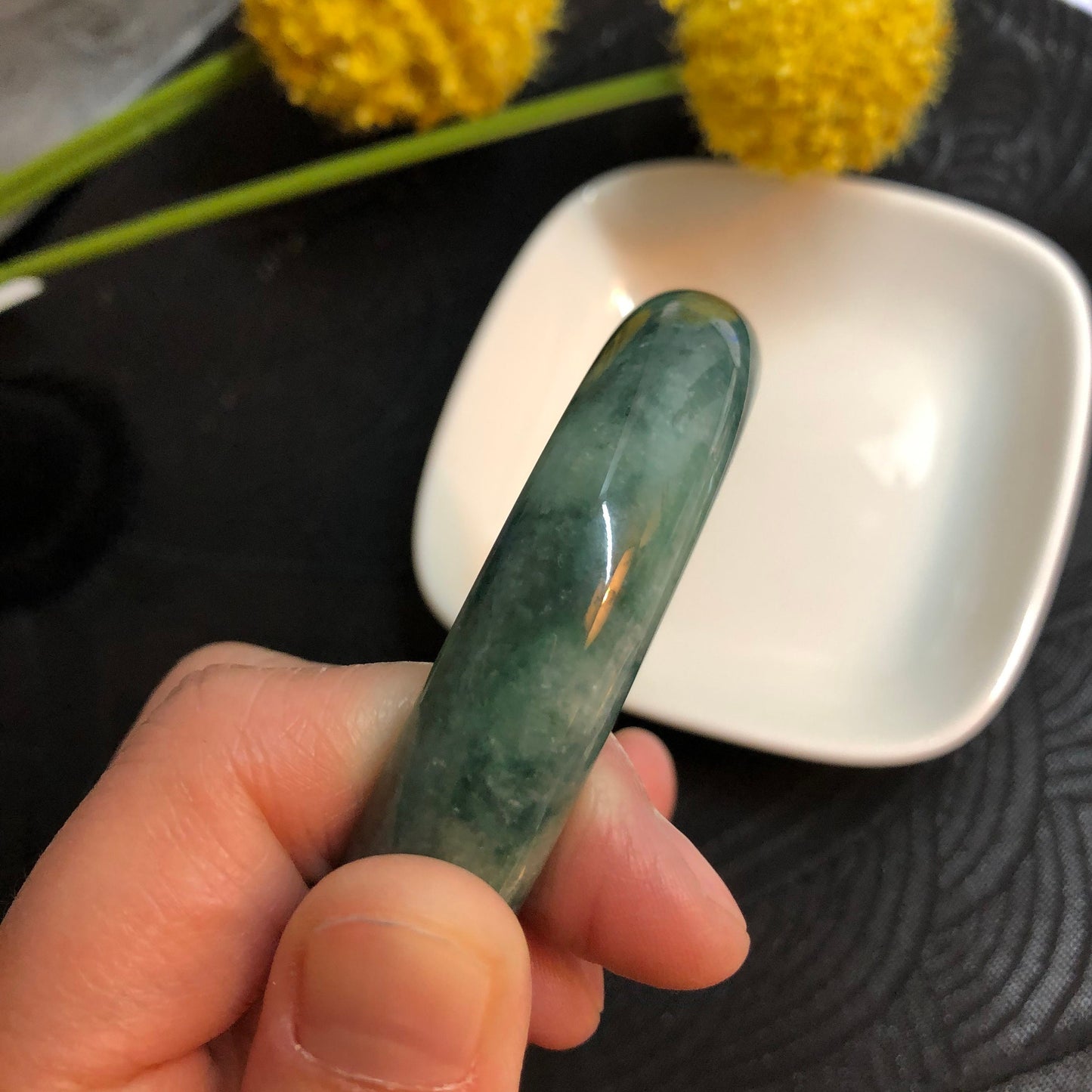 NEW Grade A Myanmar Icy Green Moss Round D-Shaped Jadeite Jade Bangle 58mm