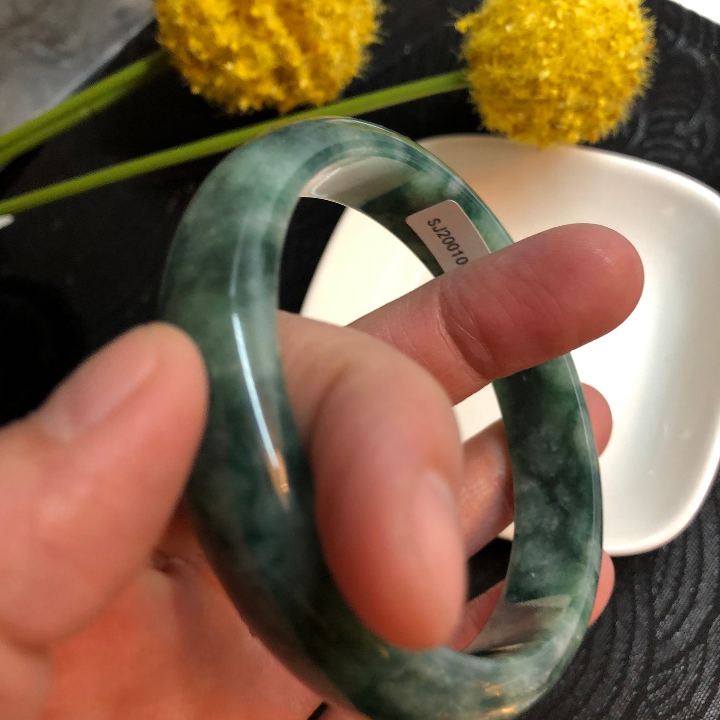 NEW Grade A Myanmar Icy Green Moss Round D-Shaped Jadeite Jade Bangle 58mm