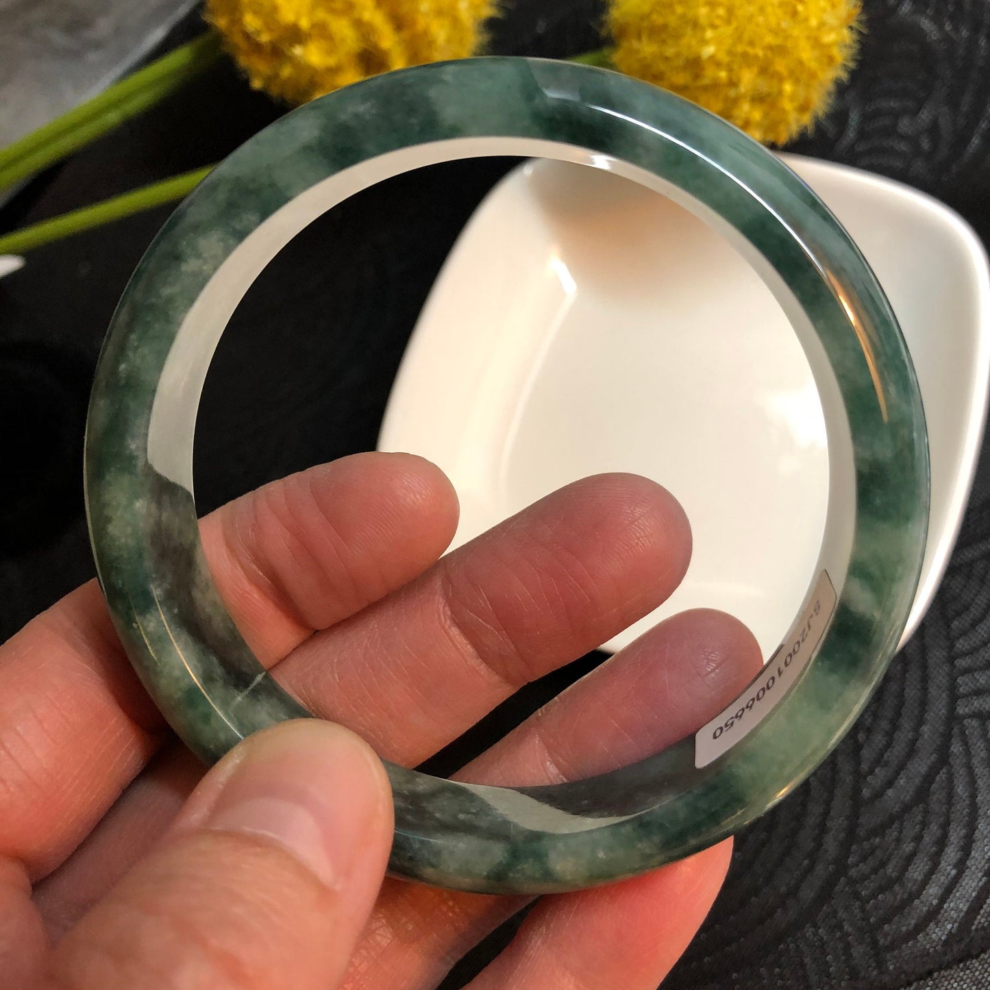 NEW Grade A Myanmar Icy Green Moss Round D-Shaped Jadeite Jade Bangle 58mm