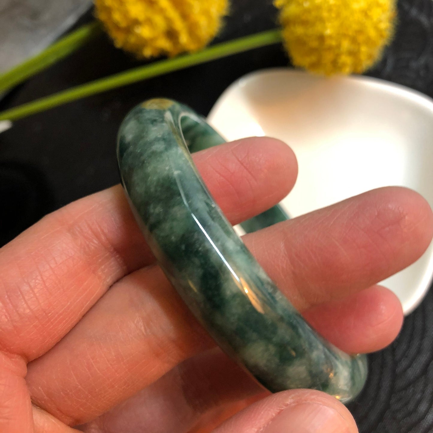 NEW Grade A Myanmar Icy Green Moss Round D-Shaped Jadeite Jade Bangle 58mm